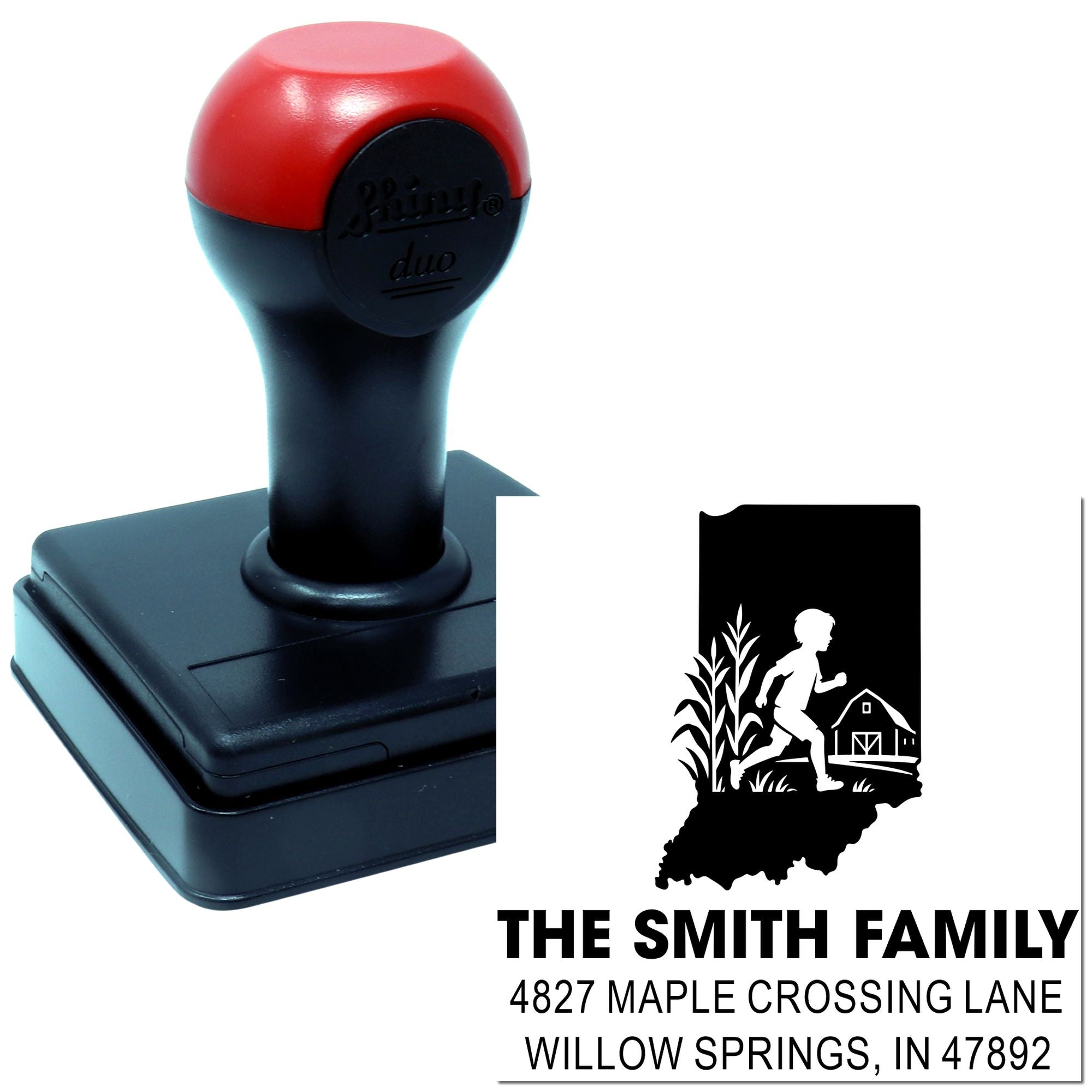 Custom self-inking rubber stamp with The Smith Family return address design for personalized mail and envelopes.