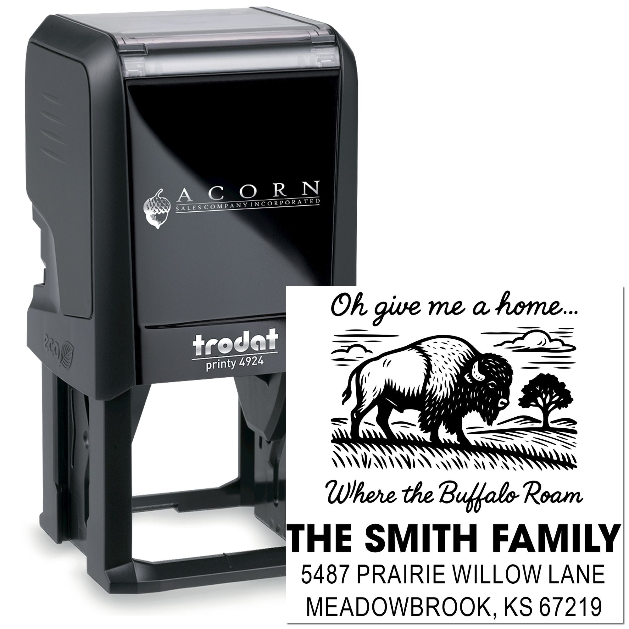 Custom self-inking rubber stamp with buffalo home address design for personalized family return address labels and mailing use