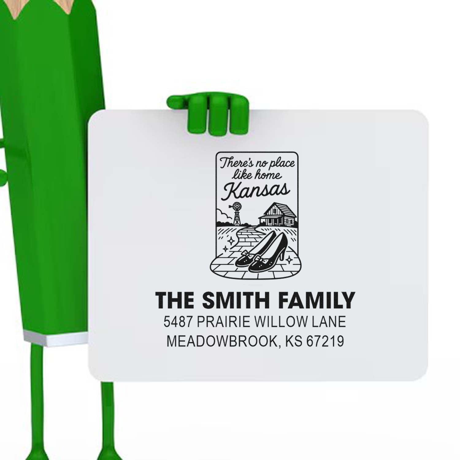 Personalized Kansas return address rubber stamp for The Smith Family with custom home-themed mailing address design.