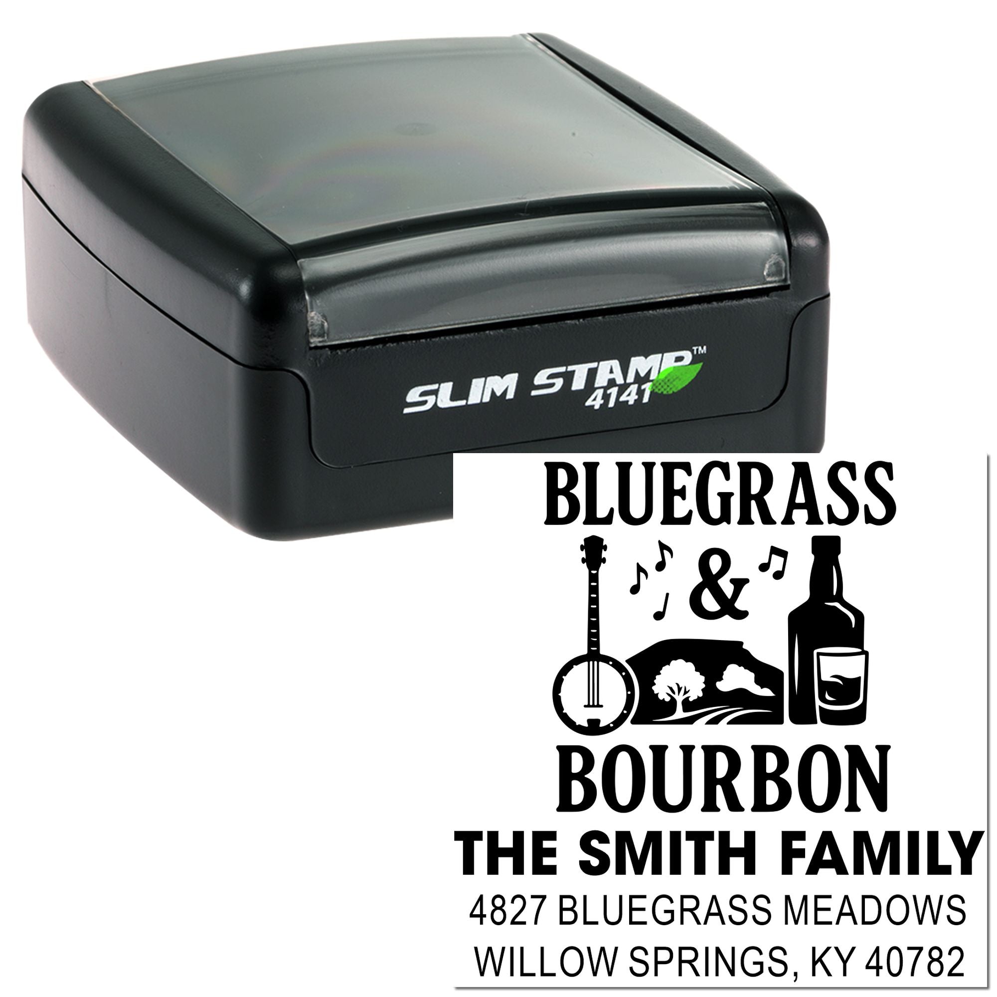 Bluegrass Bourbon Bliss Personalized Slim Pre-Inked Three-Line Monogram Stamp