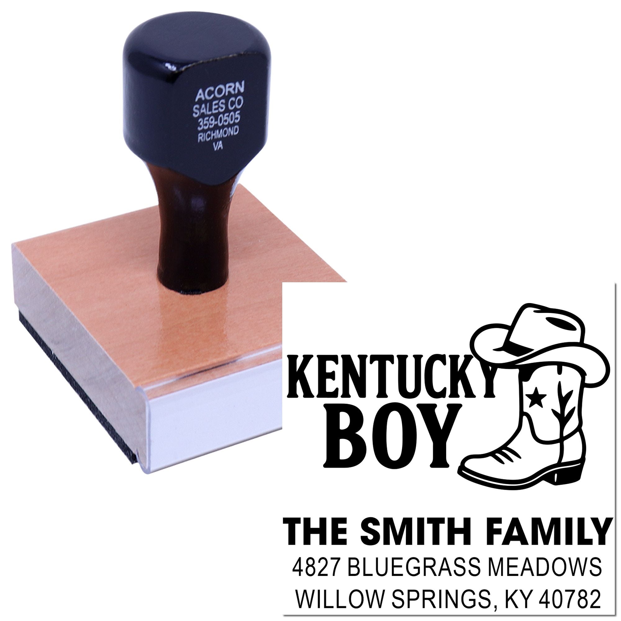 Kentucky Boy personalized address rubber stamp for The Smith Family, custom mail, envelopes, and stationery.