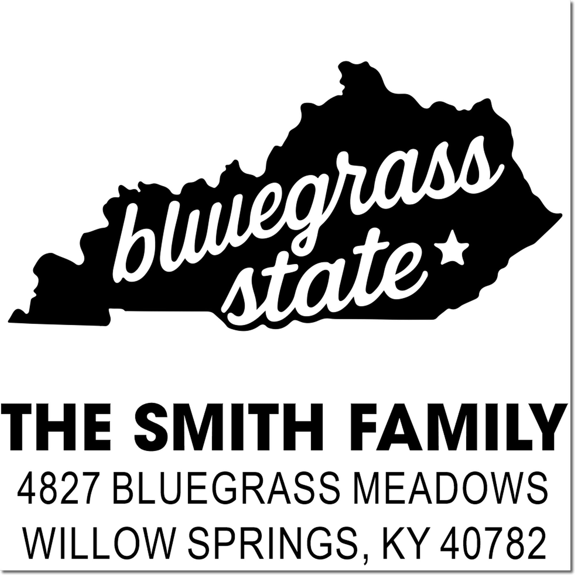 Custom Kentucky return address stamp with state silhouette, Smith family name, and Willow Springs, KY 40782.