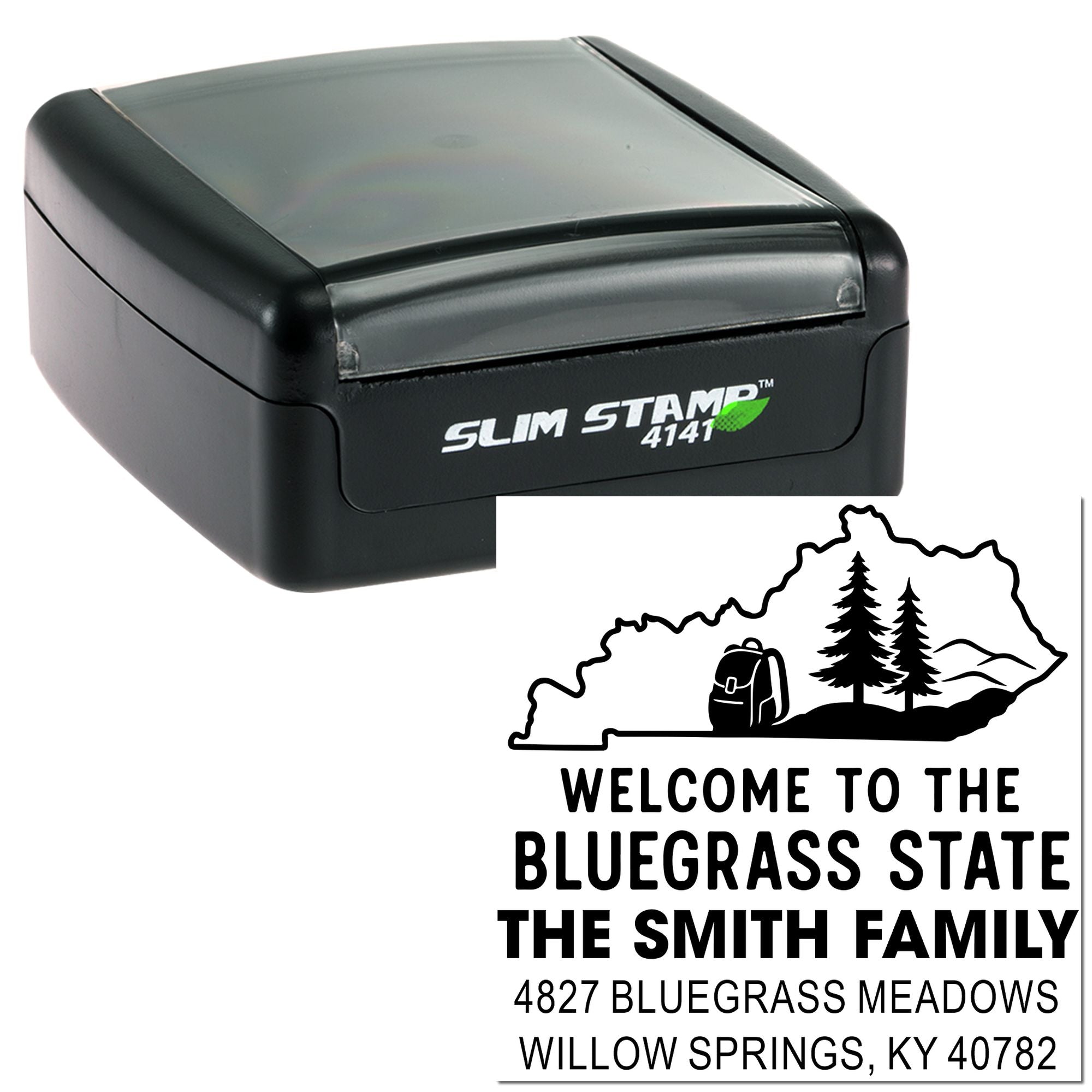 Bluegrass Adventure Personalized Square Address Pre-Inked Stamp