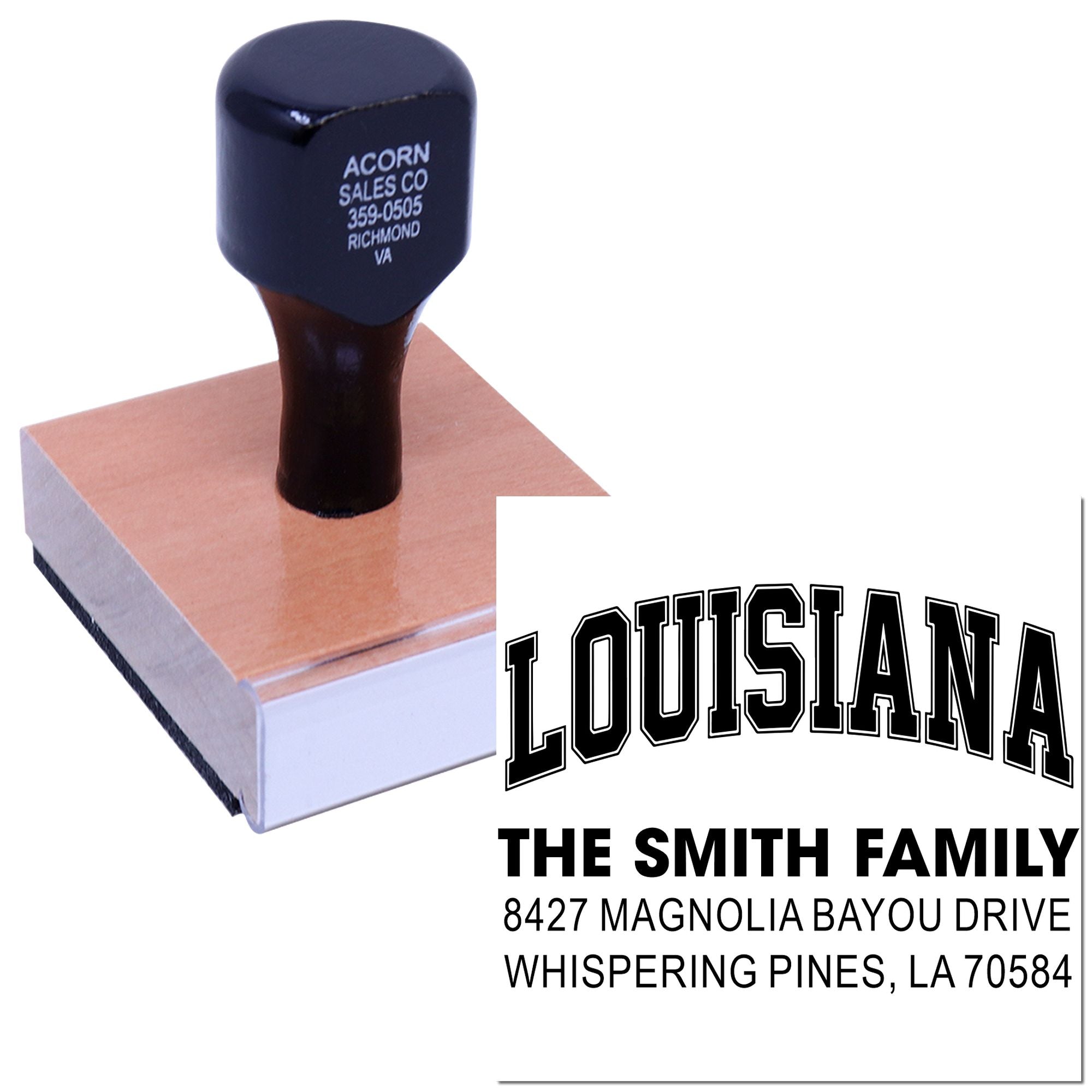 Custom Louisiana address rubber stamp for The Smith Family, with return address imprint for mail and envelopes.
