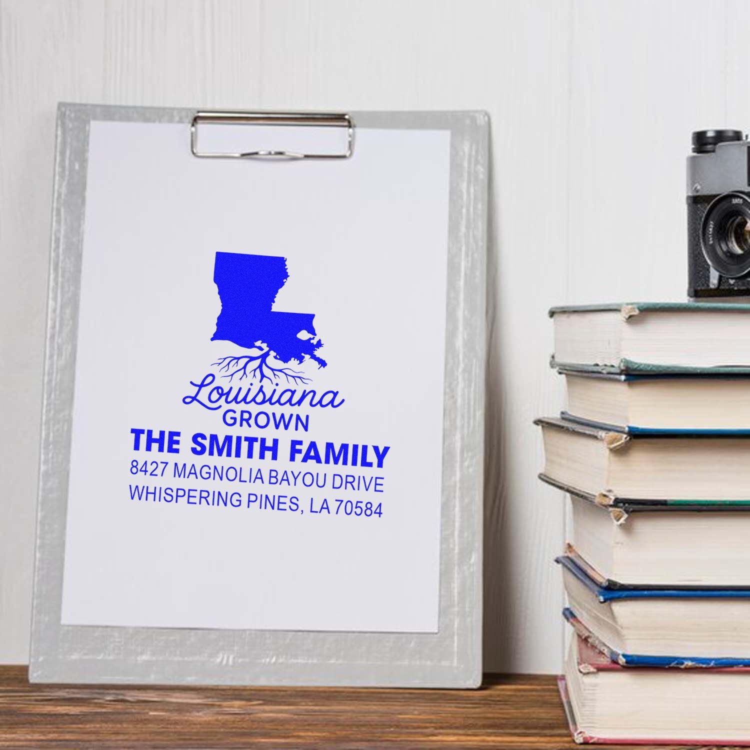 Custom Louisiana-grown address rubber stamp for The Smith Family, ideal for personalized mailings and family branding.