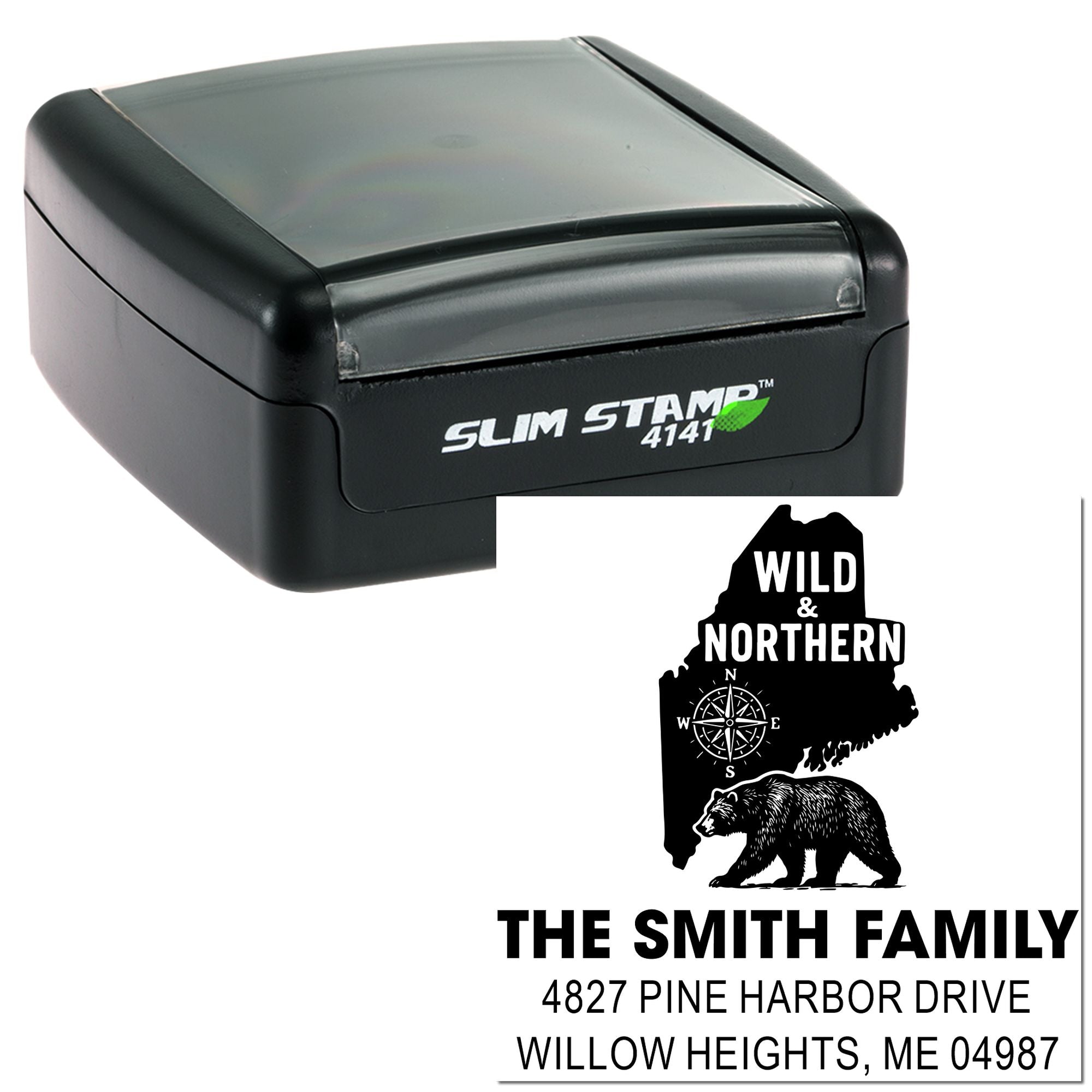 Wild Northern Adventure Handcrafted Three-Line Rubber Pre-Inked Stamp with Square