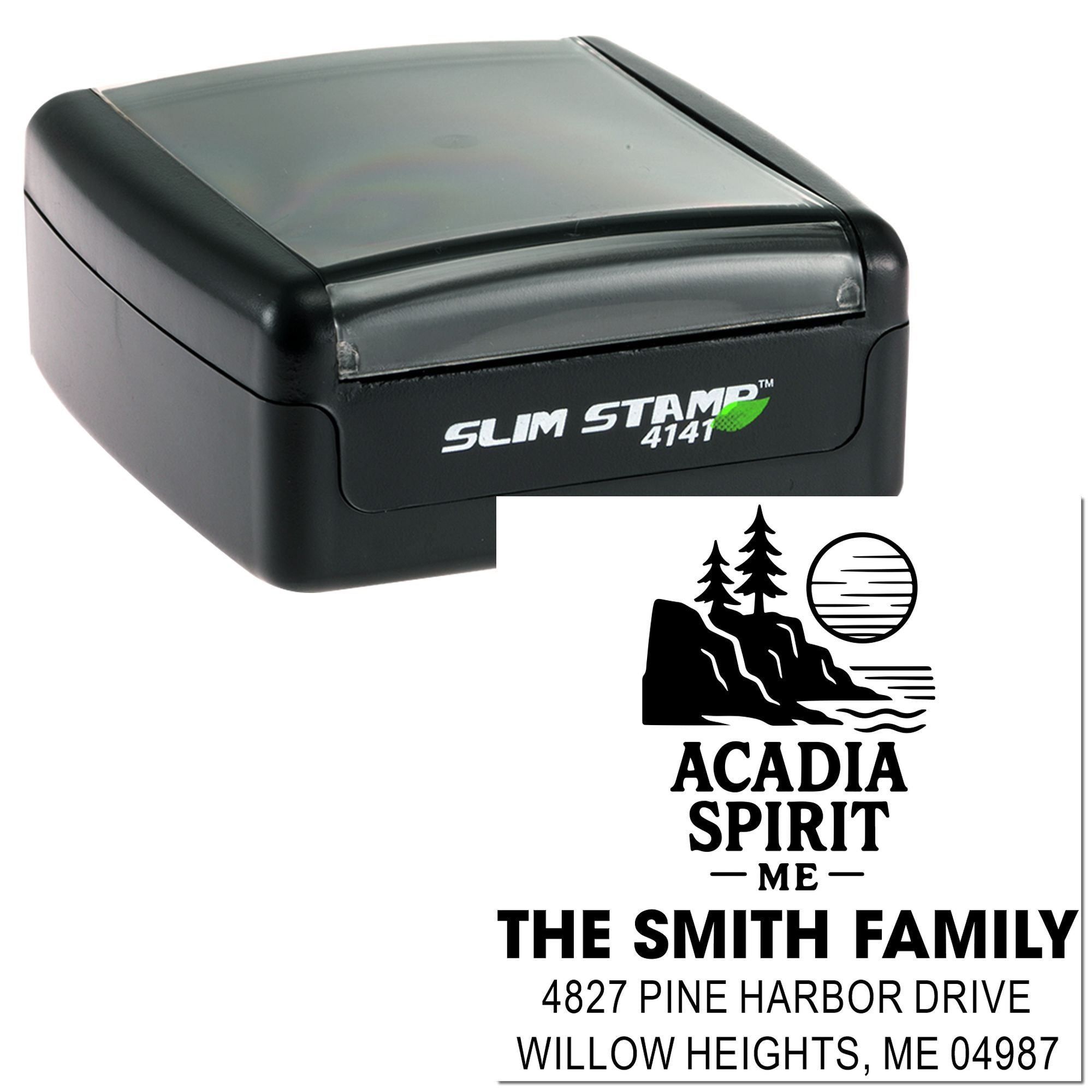 Acadia Coastal Charm Personalized Monogram Rubber Stamp and Slim Pre-Inked Option