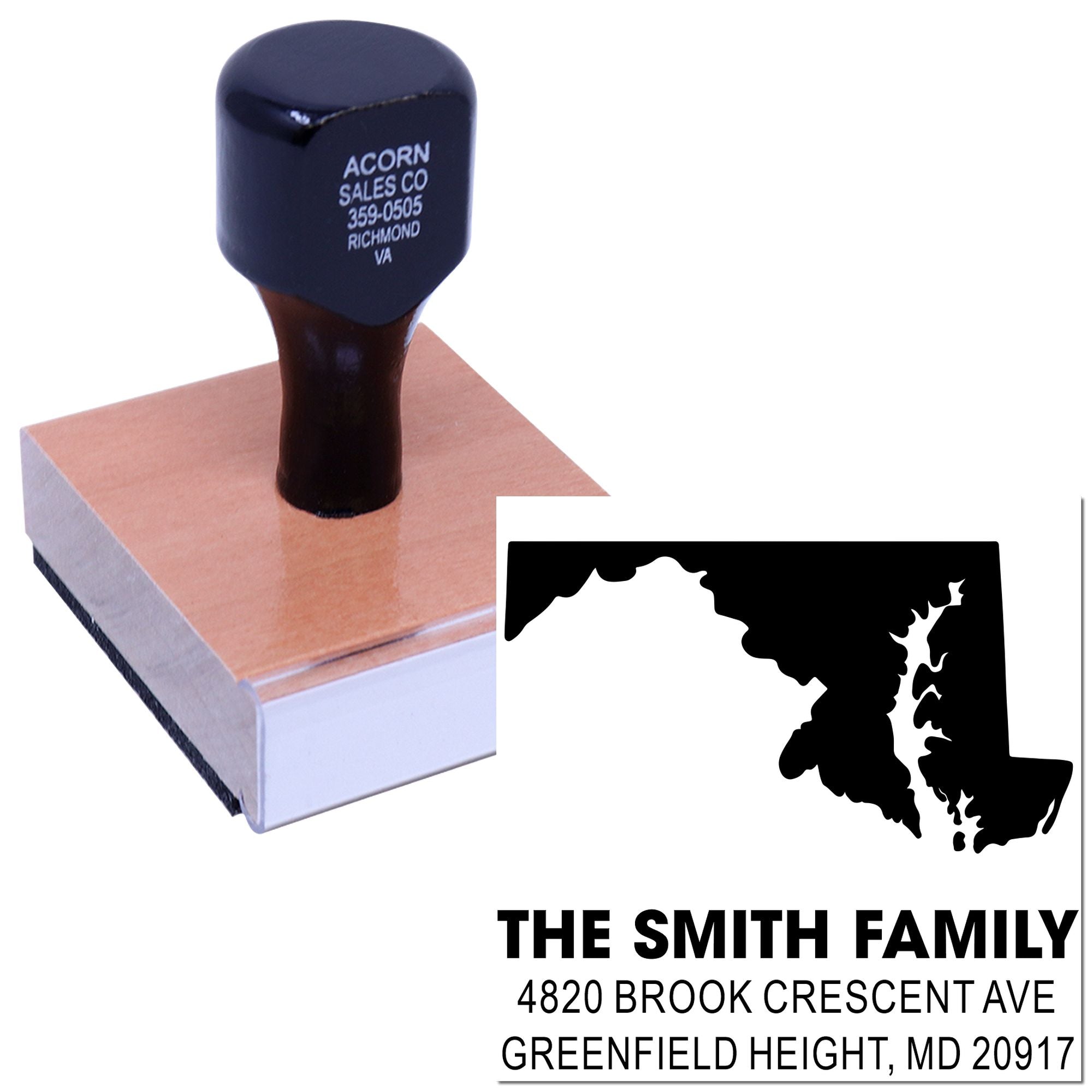 Personalized family address rubber stamp with The Smith Family return address and state silhouette design.