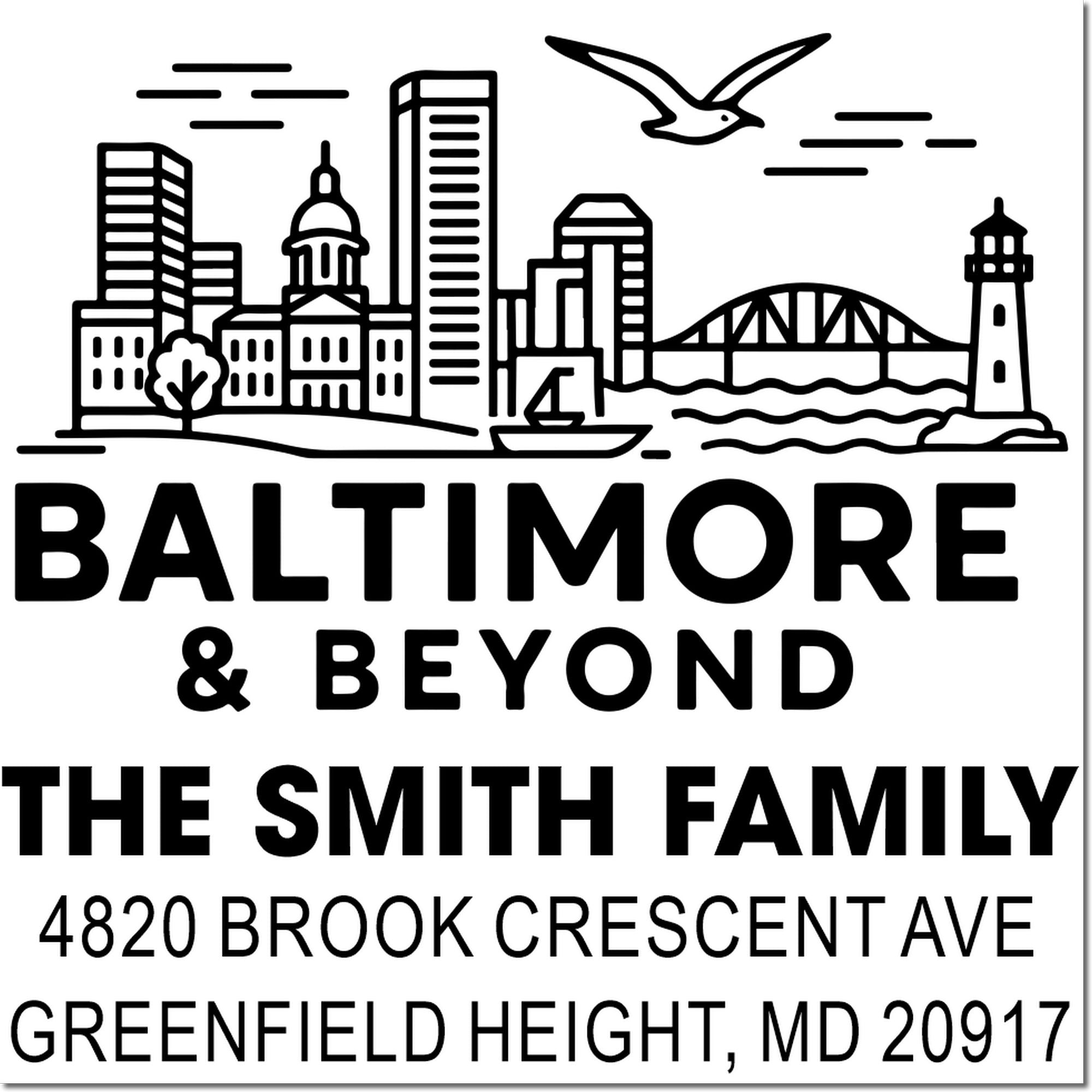 Baltimore Skyline Personalized Adventure Rubber Stamp and Slim Pre-Inked Design