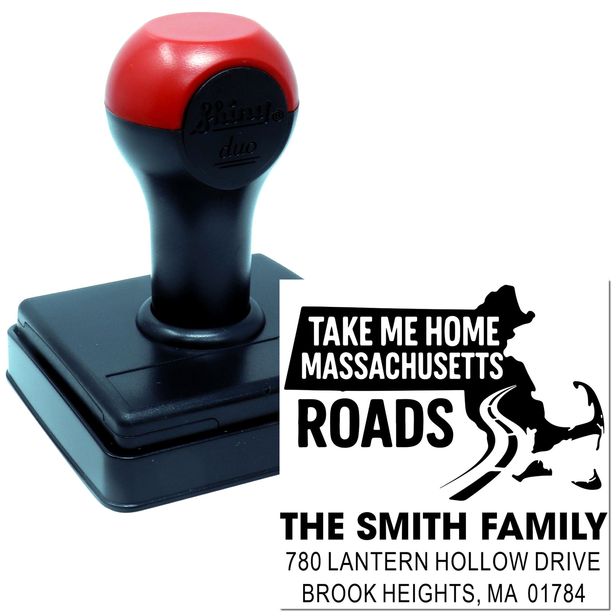 Custom return address rubber stamp with Massachusetts Roads design for The Smith Family, Brook Heights, MA 01784
