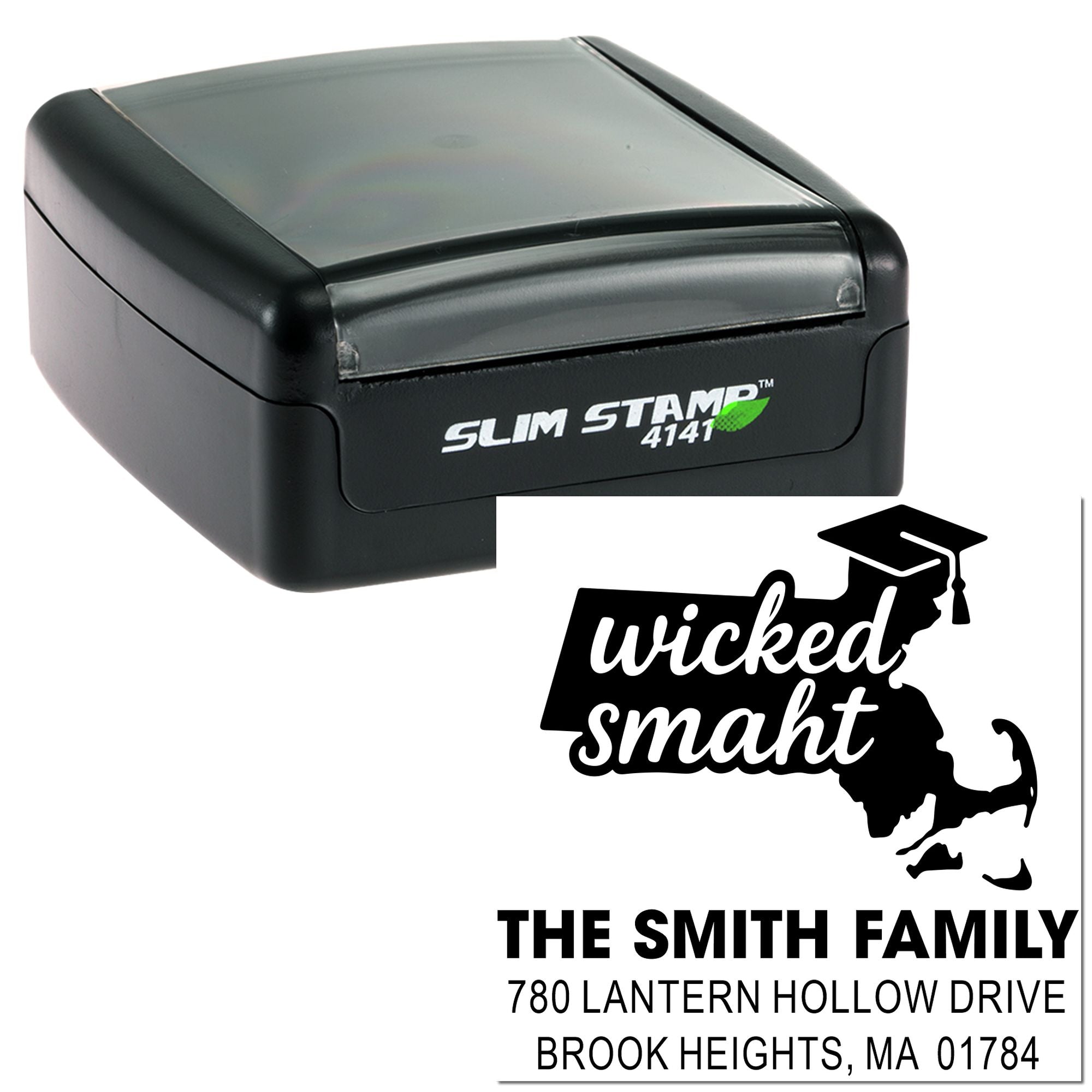 Wicked Smart Graduate Custom Three-Line Square Rubber Pre-Inked Stamp