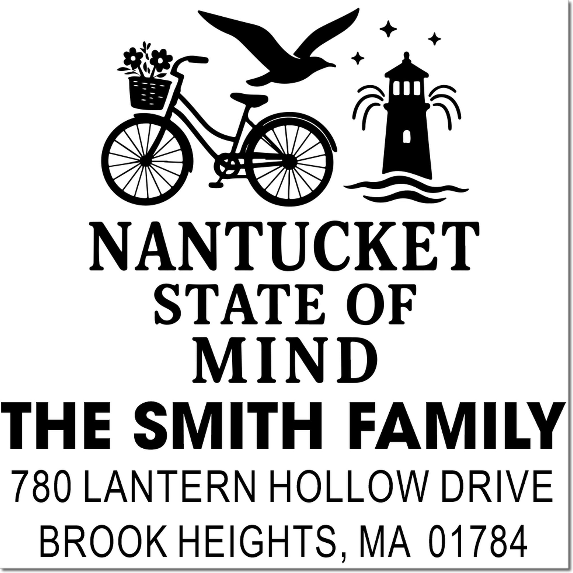 Nantucket State of Mind custom return address rubber stamp for The Smith Family, 780 Lantern Hollow Drive, Brook Heights, MA 01784