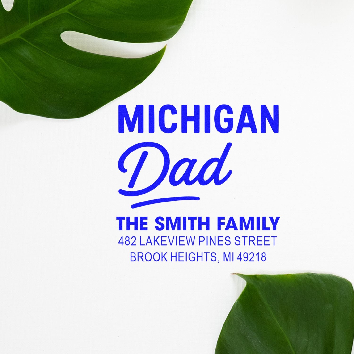 Personalized Michigan Dad rubber stamp with family name and address for custom mailing and gift use