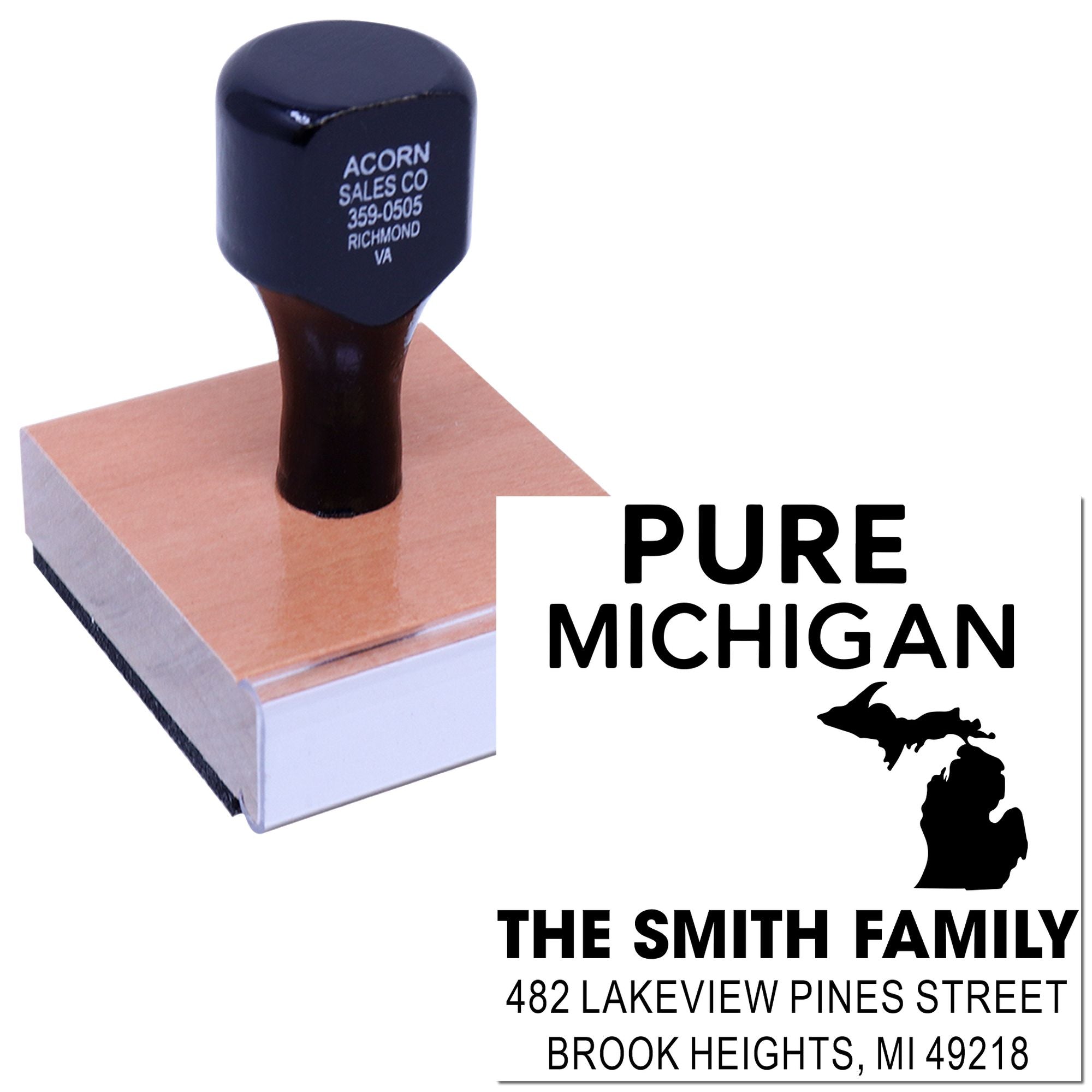Custom Michigan address rubber stamp for The Smith Family, ideal for return mail and personalized stationery.