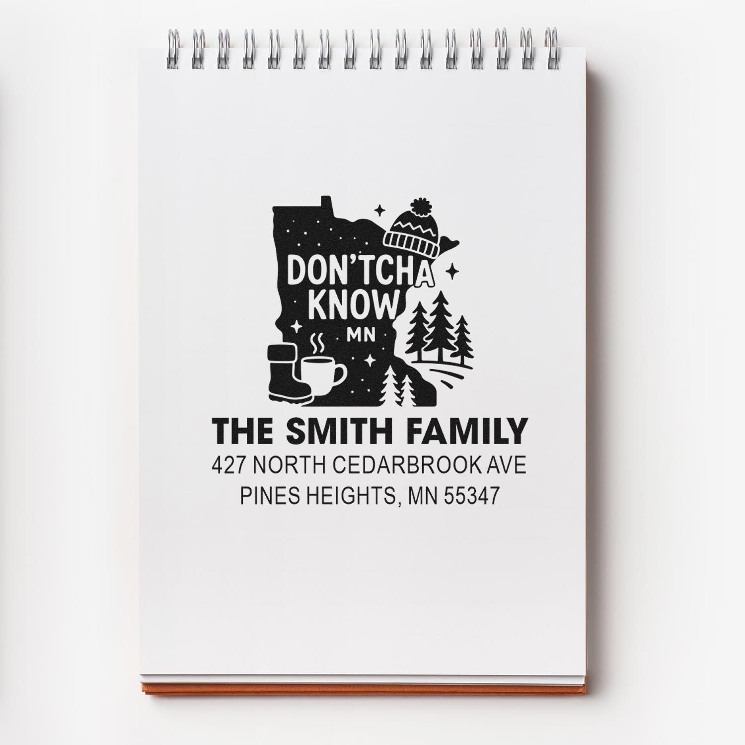 Custom Minnesota family return address rubber stamp with Dontcha Know MN design for The Smith Family.