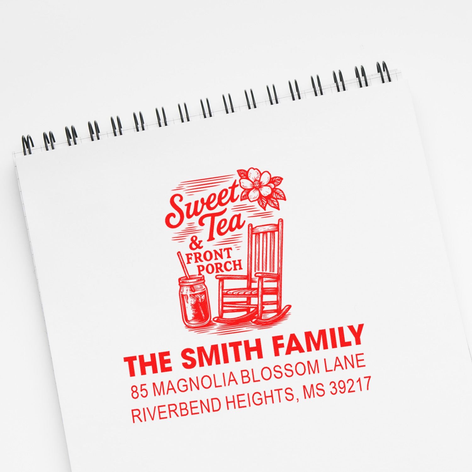 Personalized return address rubber stamp with Sweet Tea & Front Porch design for The Smith Family.