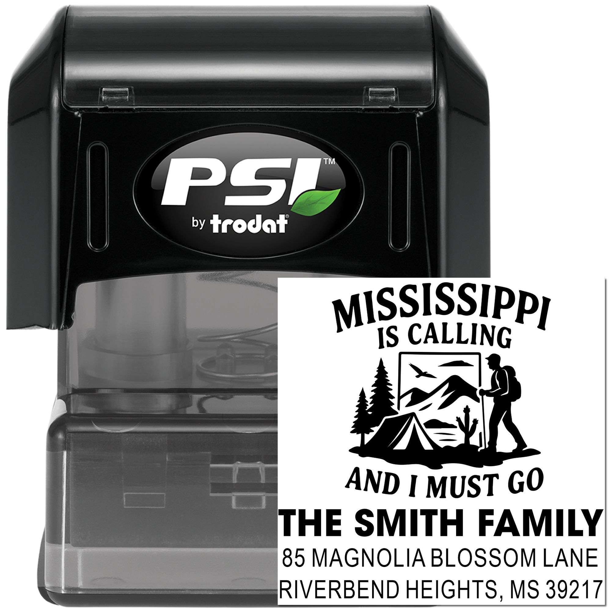 Adventure Awaits Mississippi Retro Three-Line Rubber Pre-Inked Stamp