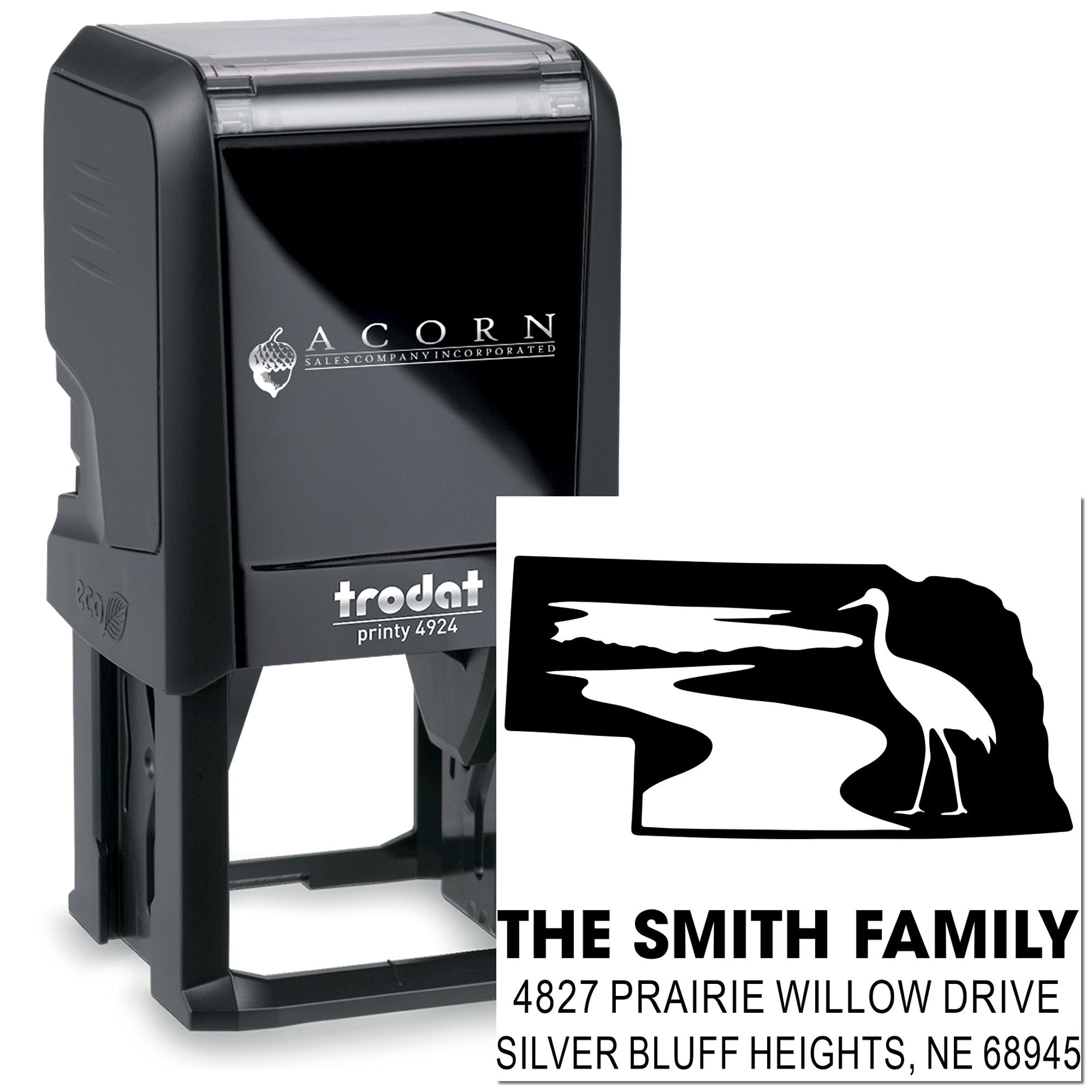 Custom self-inking rubber return address stamp for The Smith Family, ideal for personalized envelopes and mail.