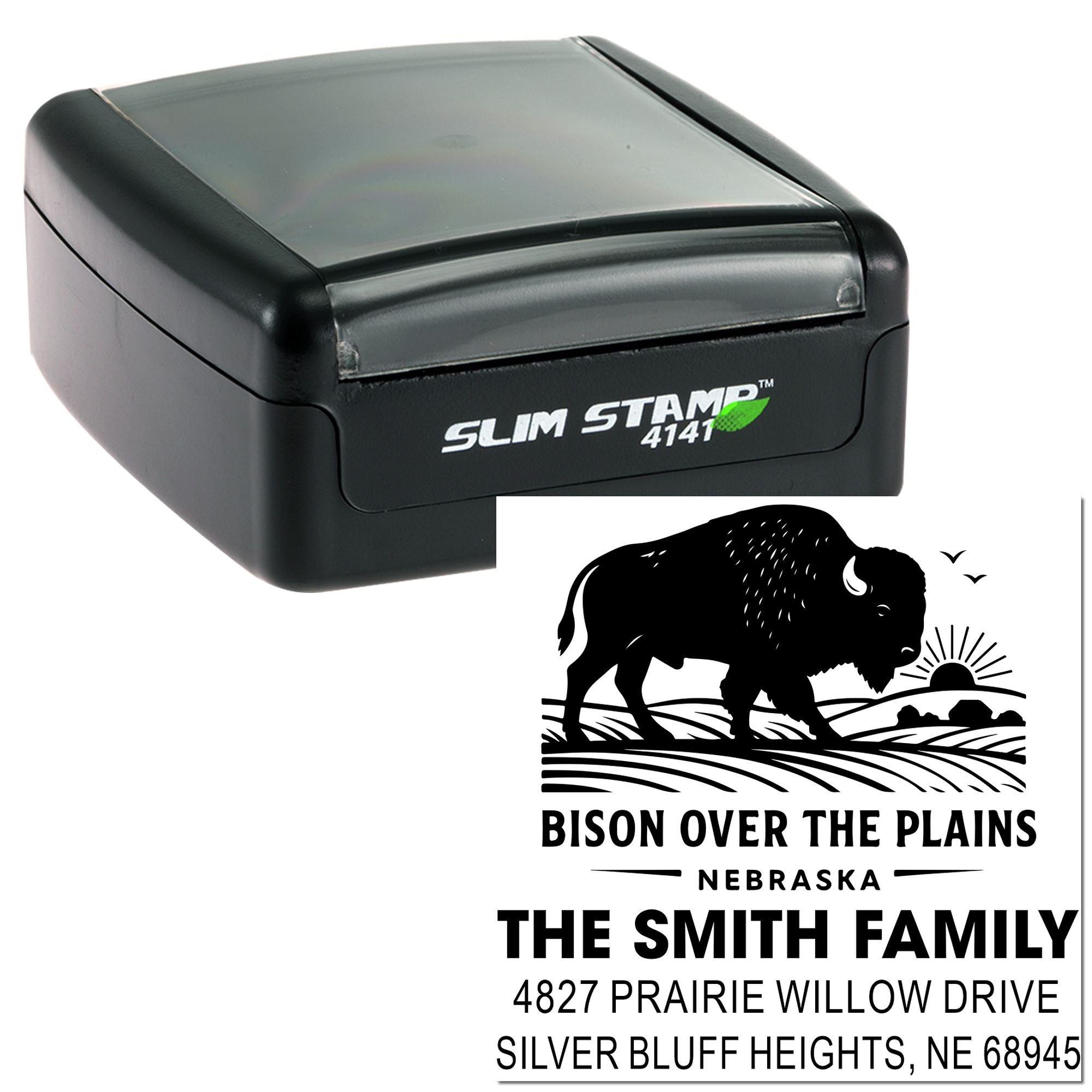 Western Bison Plains Silhouette Rubber Pre-Inked Stamp, 1-5/8" Square , Rustic Art Design for Crafts, Scrapbooking, and Card Making