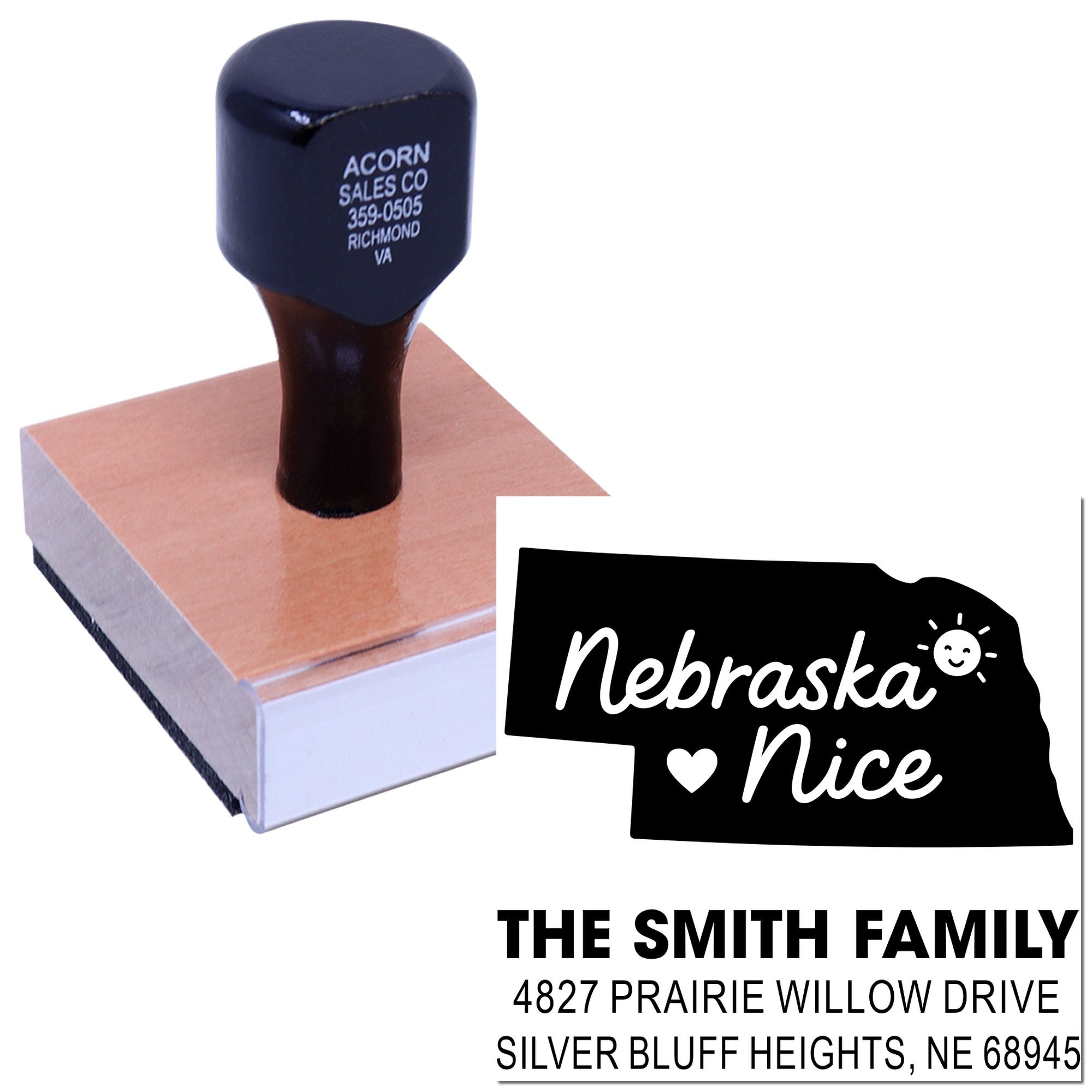 Personalized Nebraska Nice rubber stamp with custom return address for envelope addressing and craft use.