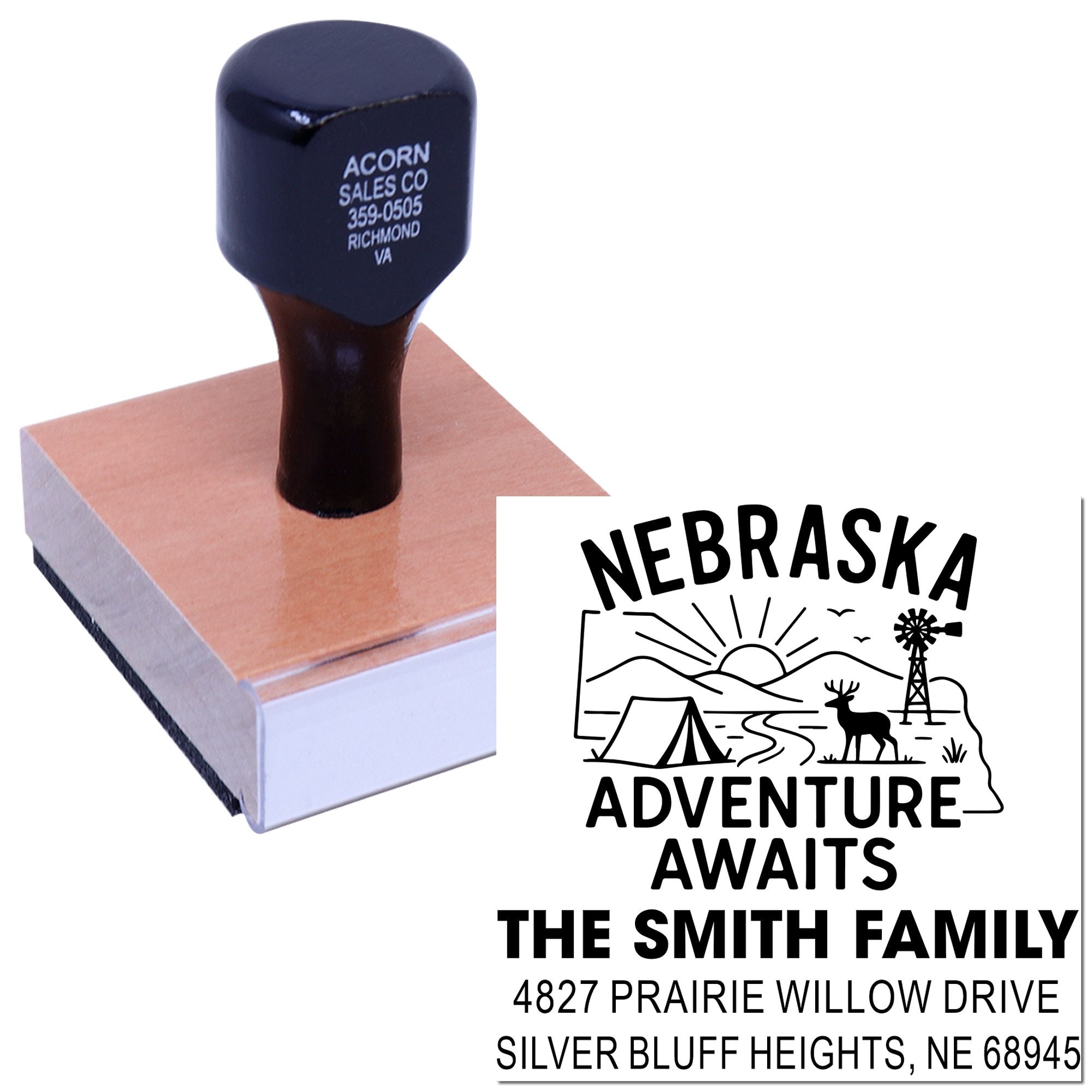 Custom Nebraska adventure awaits return address rubber stamp for The Smith Family with address imprint.