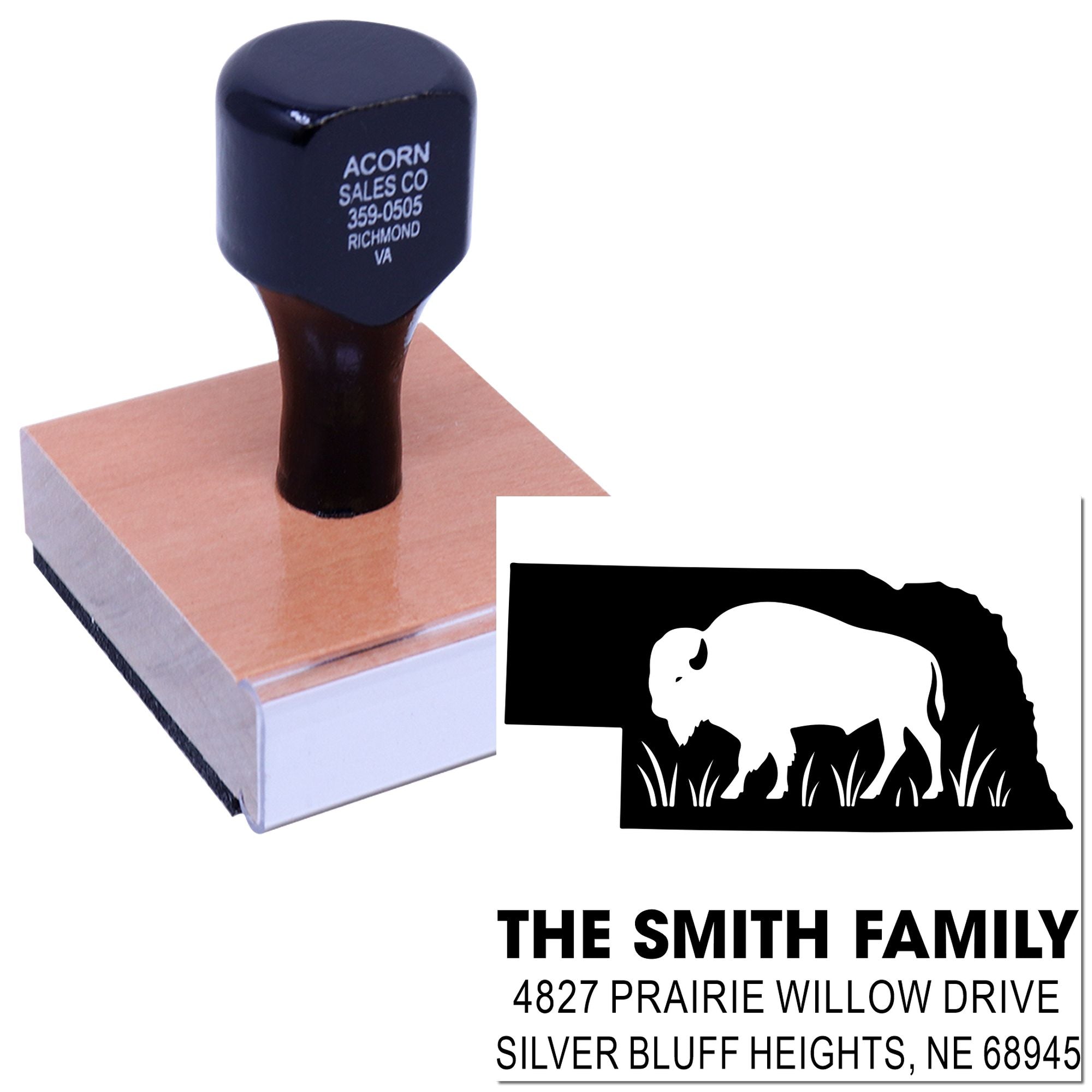 Personalized bison address rubber stamp for The Smith Family mailing address