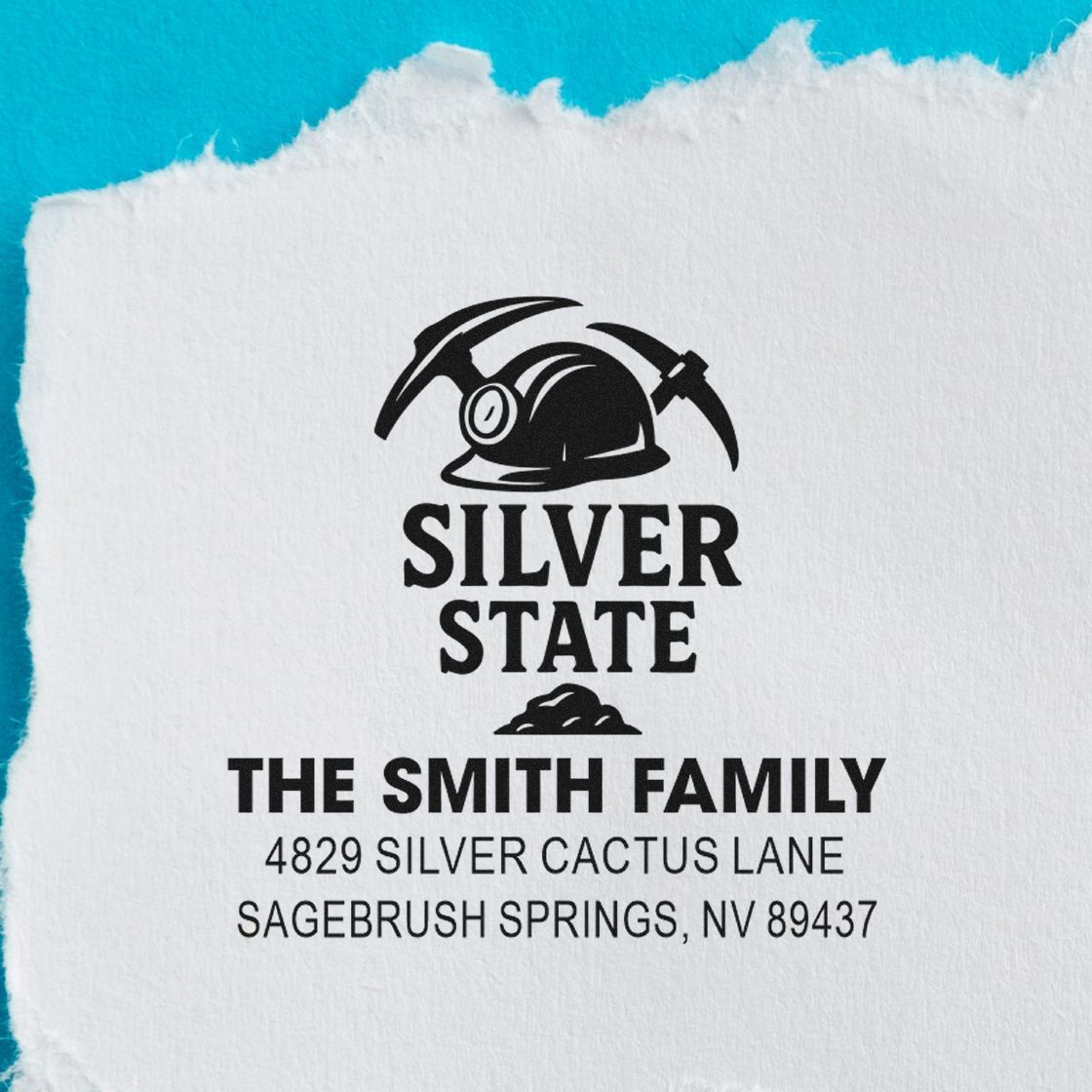 Personalized rubber address stamp for The Smith Family, Silver State, with Nevada return address.