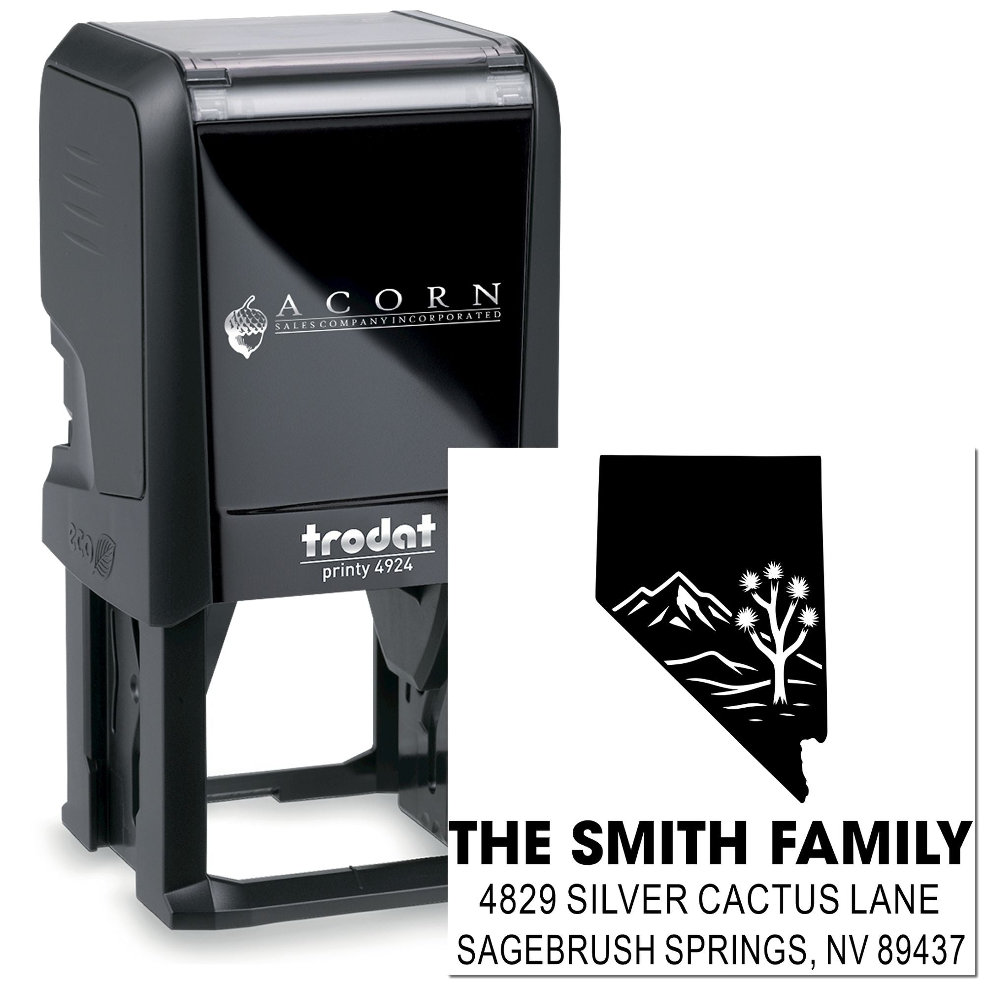 Custom self-inking rubber address stamp with The Smith Family return address for personalized mailing labels.