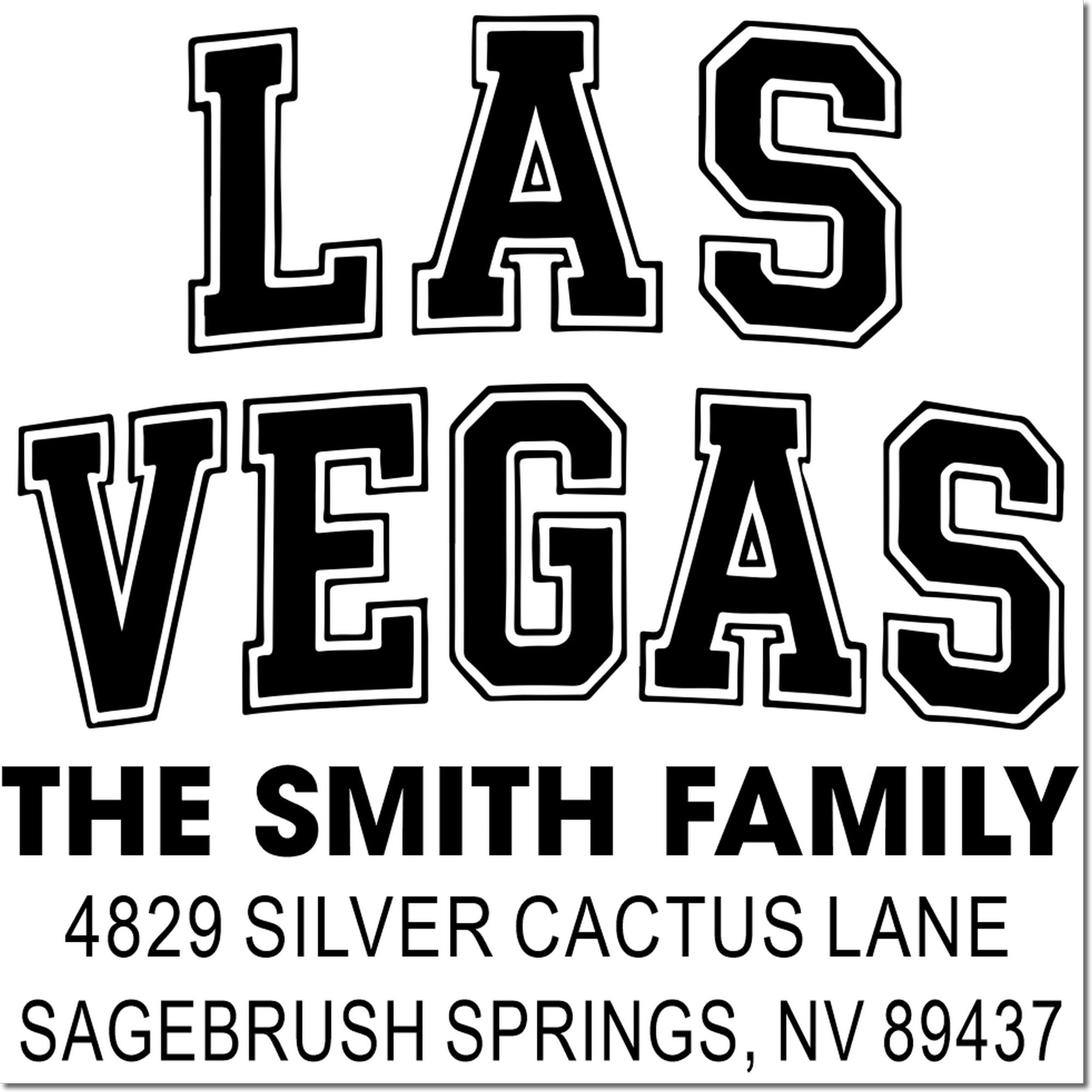 Custom Las Vegas return address rubber stamp for The Smith Family, 4829 Silver Cactus Lane, Sagebrush Springs, NV 89437