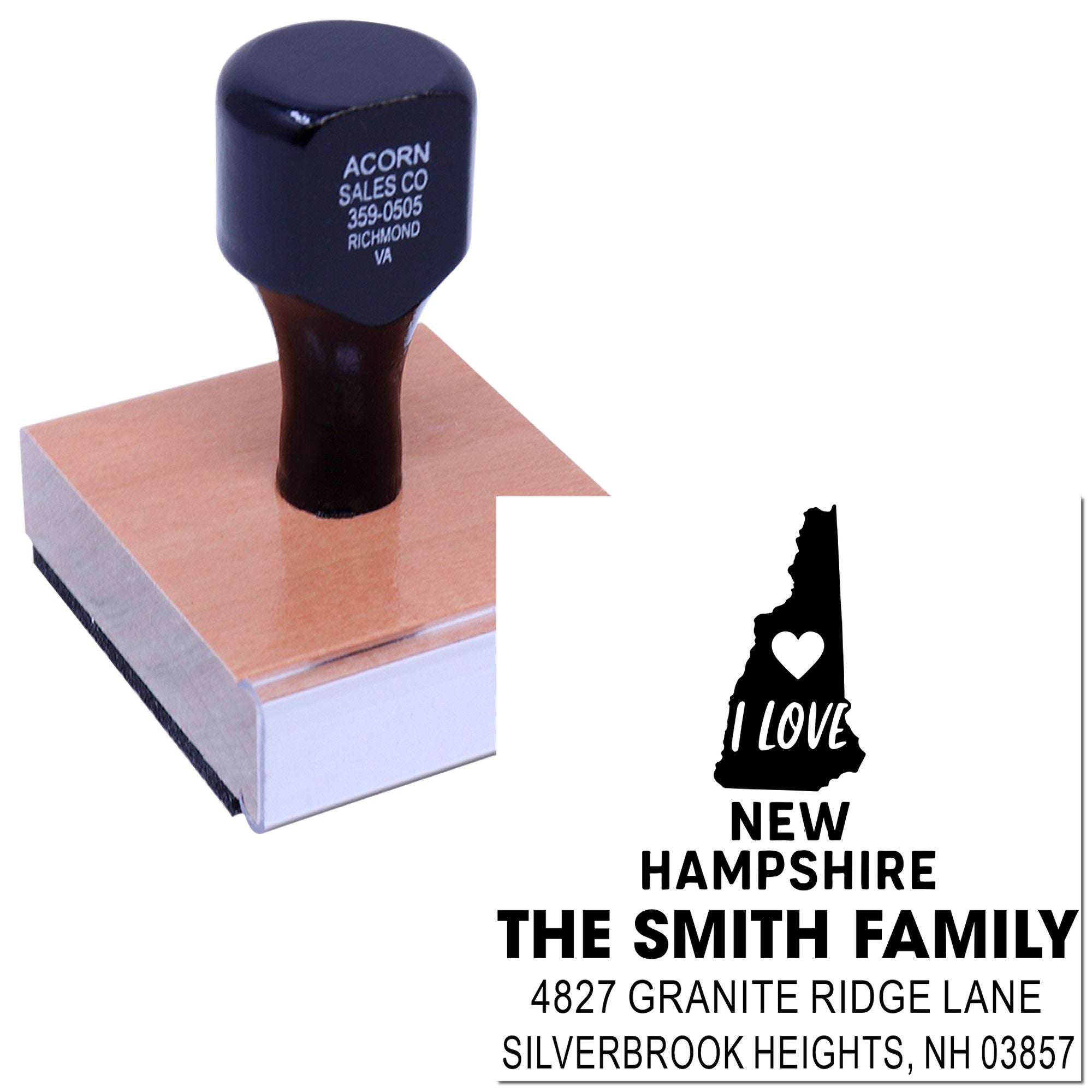 Custom rubber stamp with New Hampshire return address design for The Smith Family, ideal for personalized mailing and craft use.