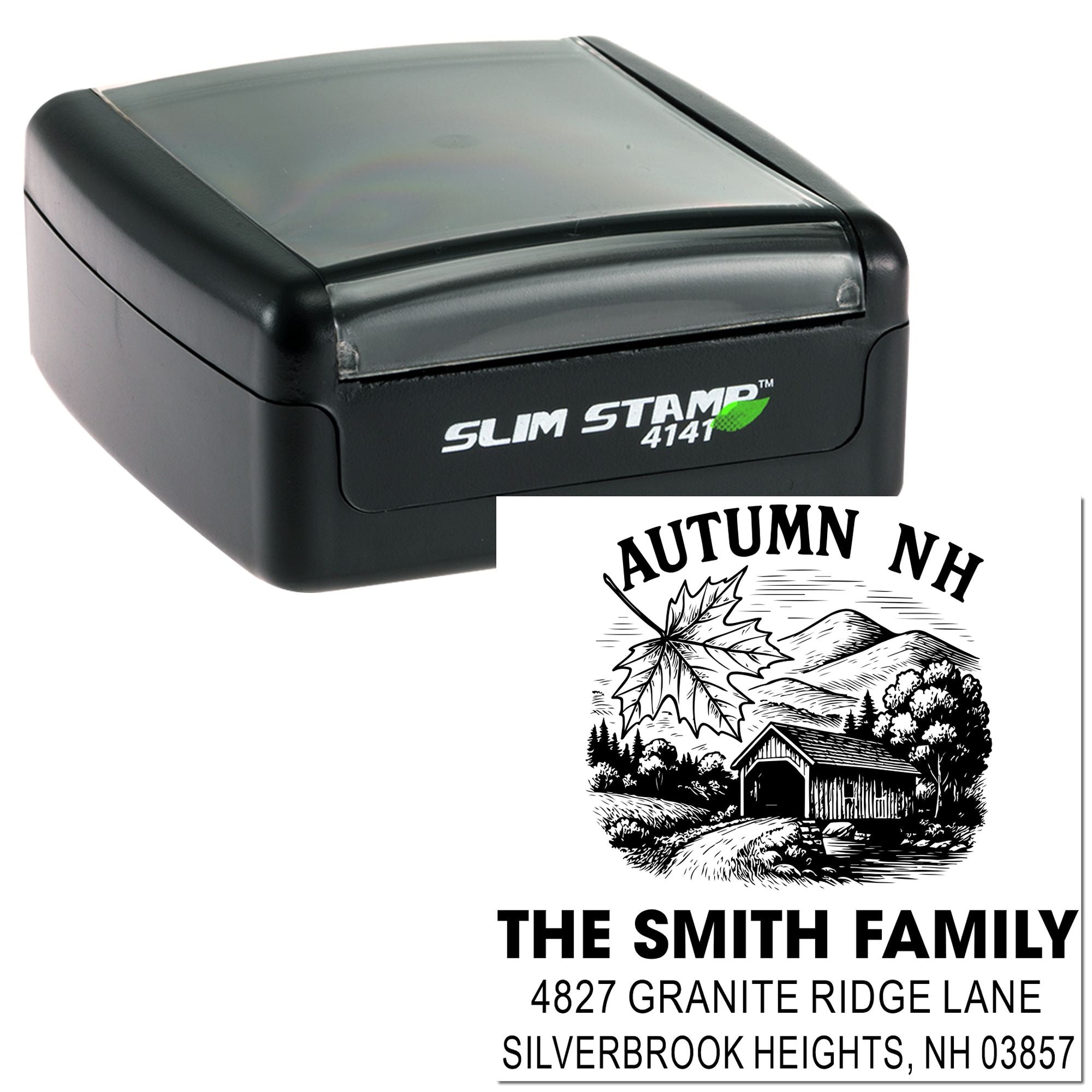 Autumn Landscape Square Rubber Pre-Inked Stamp, 1-5/8" Craft Stamp for Cards, Tags, Scrapbooking, and Fall Decor