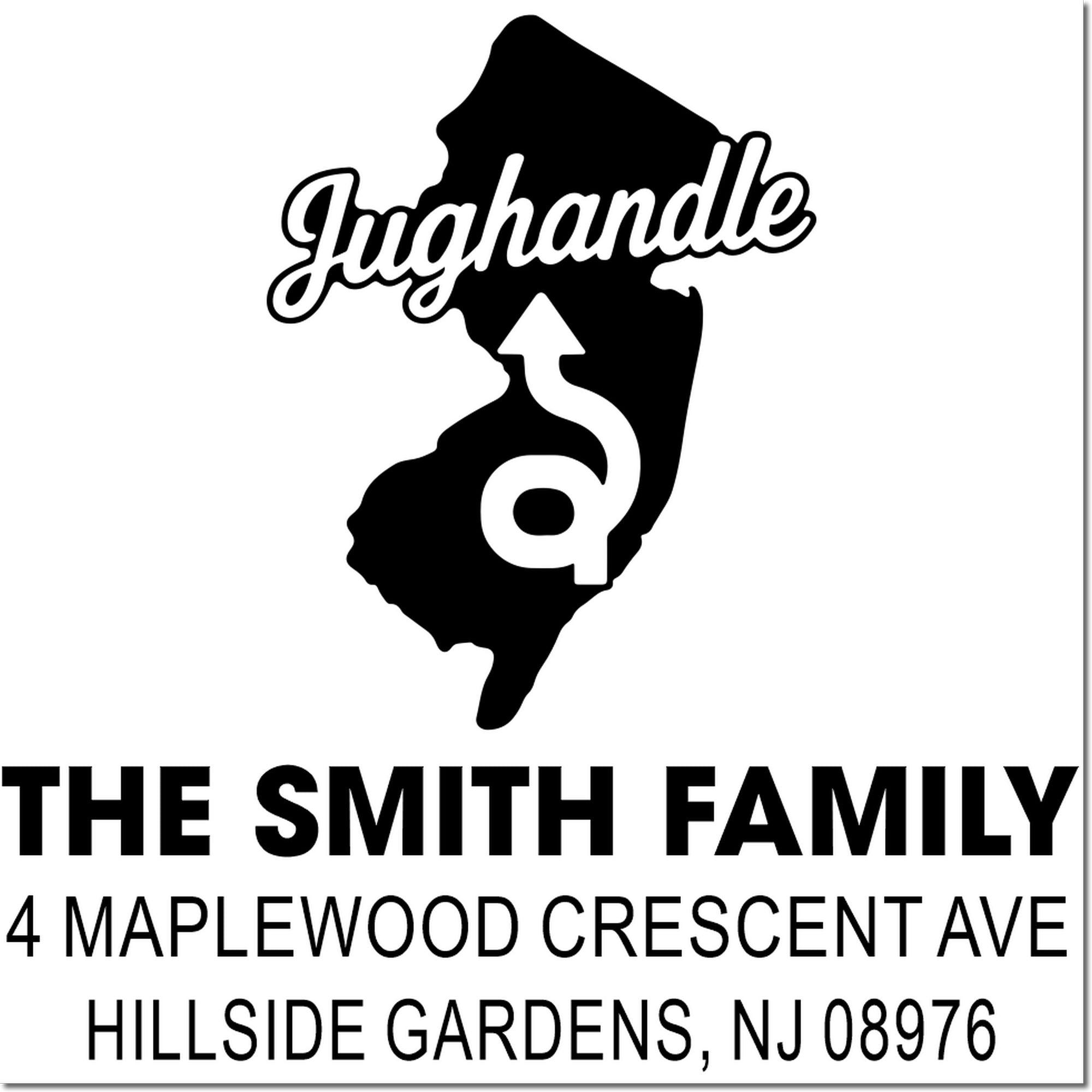 Custom return address rubber stamp for The Smith Family, 4 Maplewood Crescent Ave, Hillside Gardens, NJ 08976.