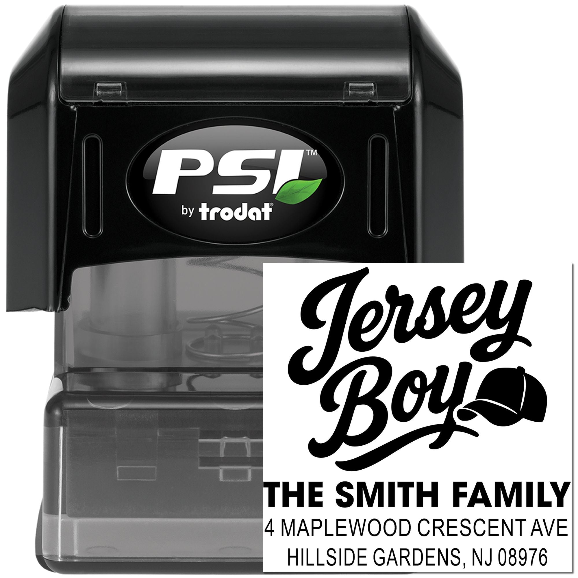 Jersey Boy Style Baseball Cap Personalized Script Rubber Pre-Inked Stamp