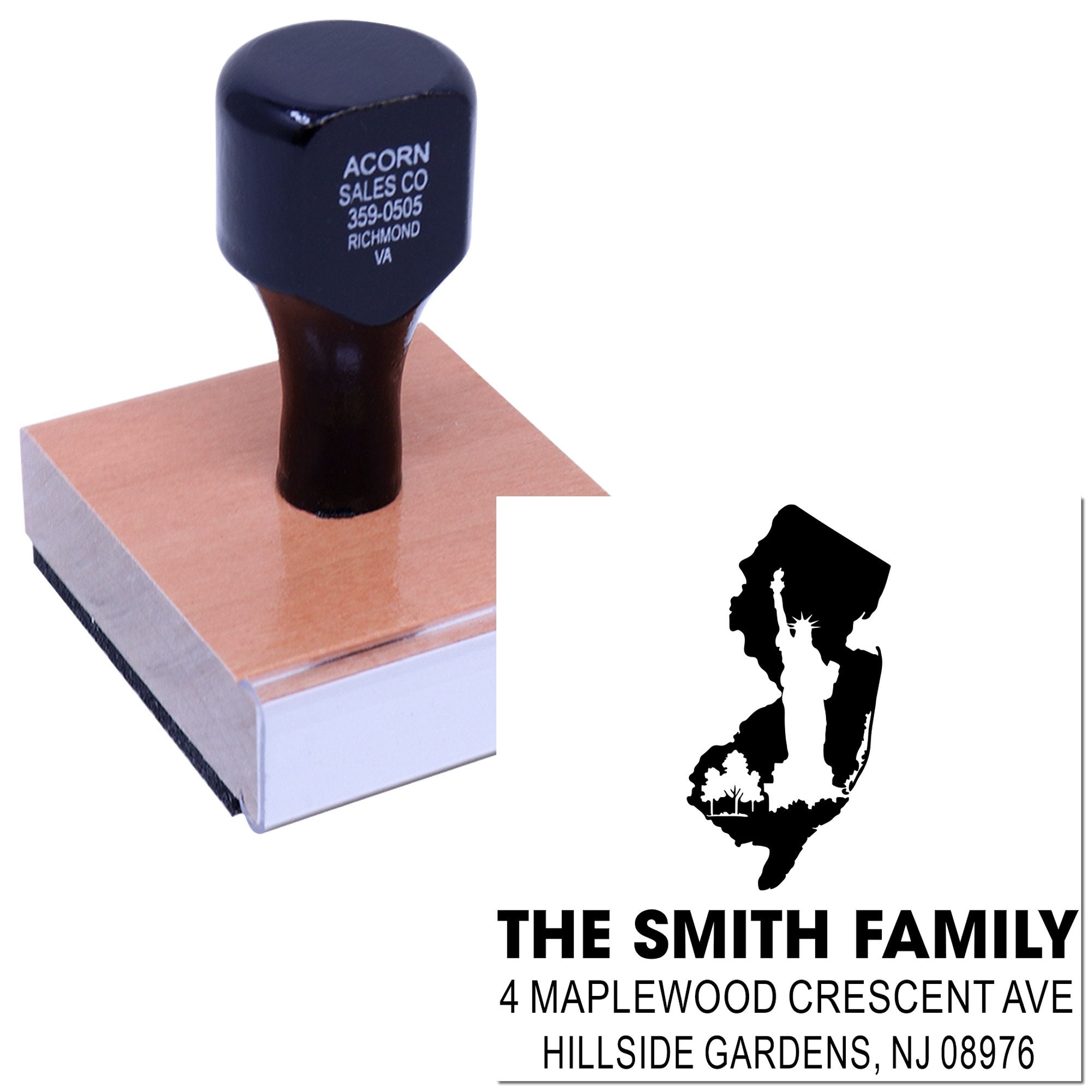 Custom family address rubber stamp design for envelopes, featuring name and mailing address for personalized correspondence.