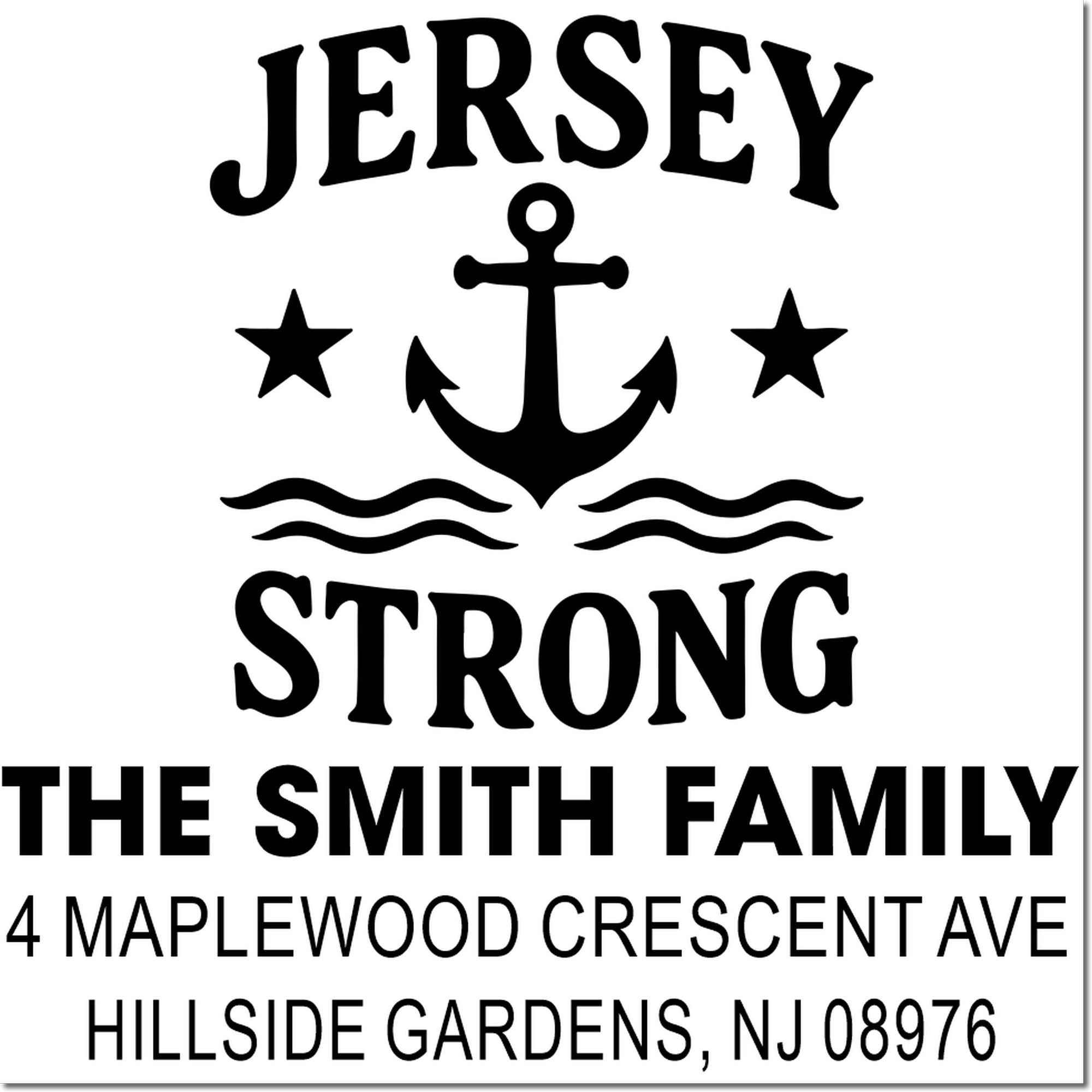 Personalized anchor return address rubber stamp for The Smith Family, Hillside Gardens, NJ 08976