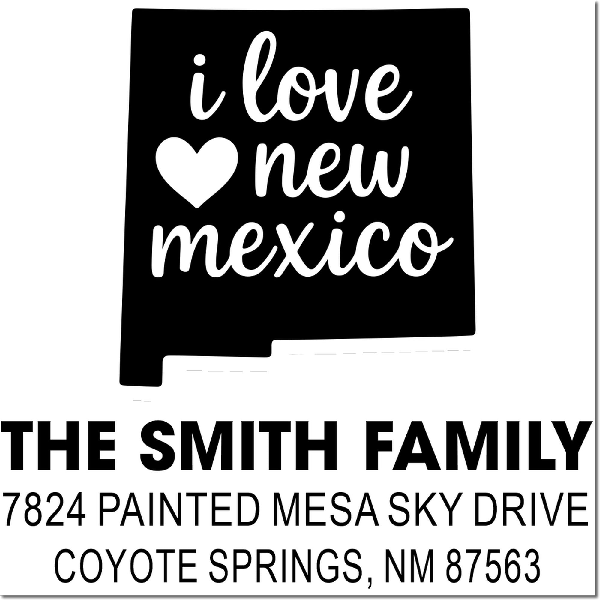 I Love New Mexico custom rubber stamp design with heart for crafts and packaging.