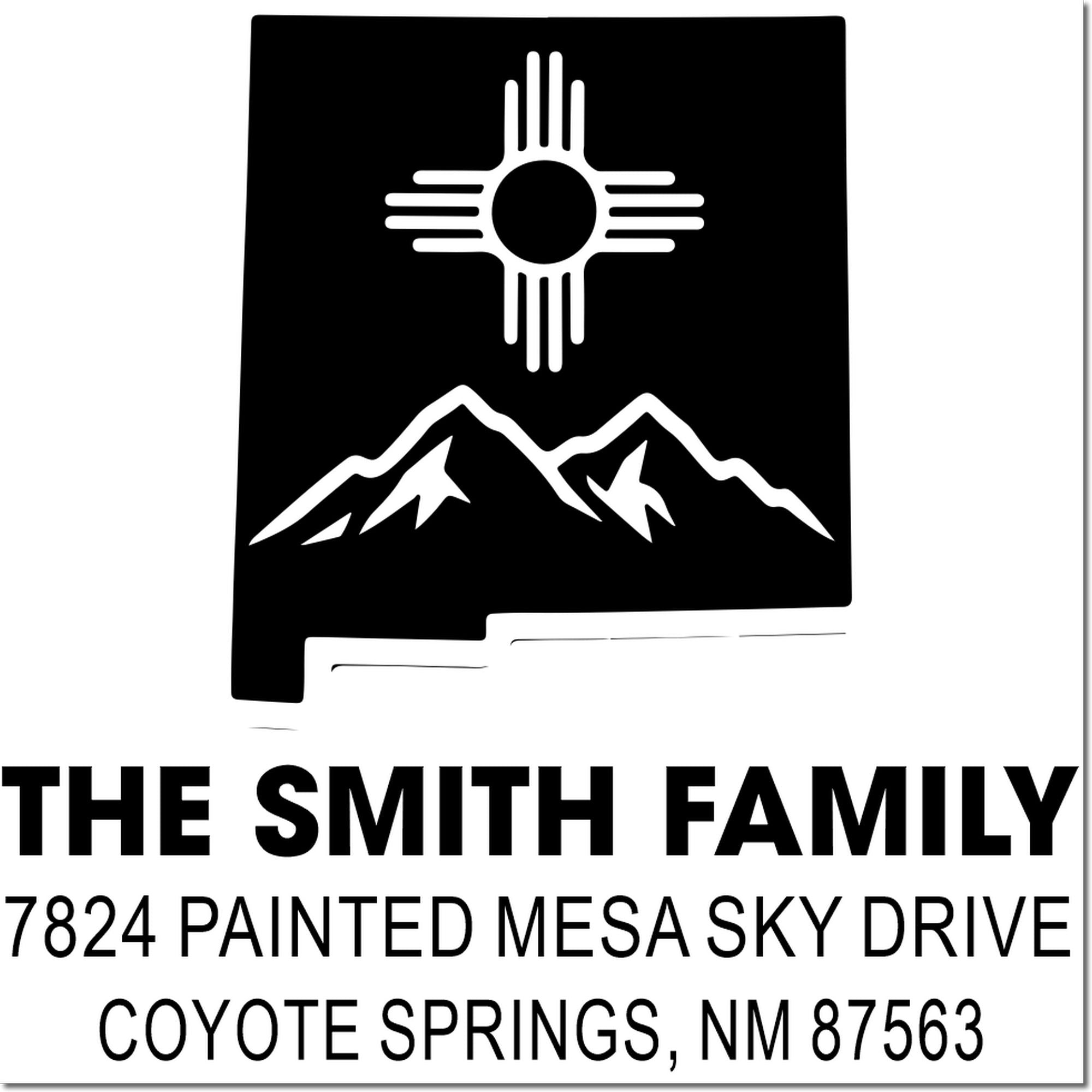 Custom family address rubber stamp for The Smith Family, 7824 Painted Mesa Sky Drive, Coyote Springs, NM 87563.