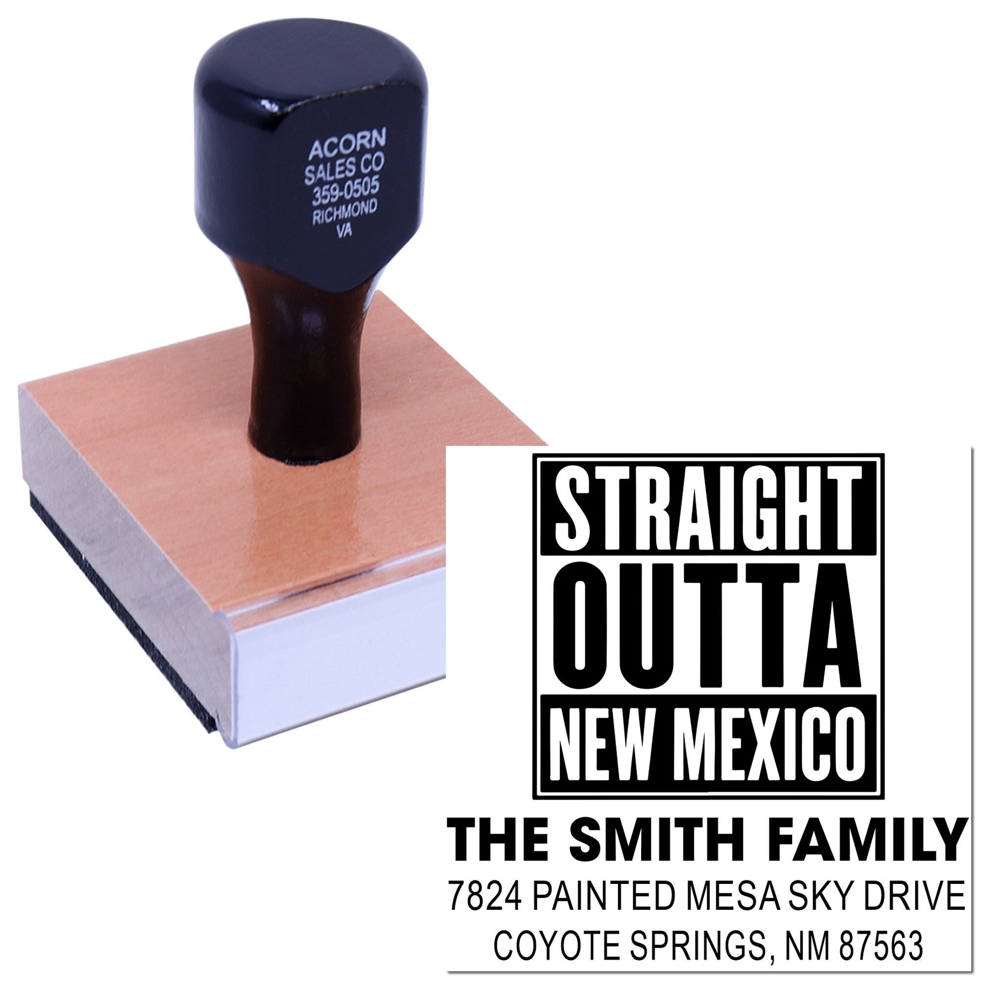 Custom rubber stamp with Straight Outta New Mexico design for personalized return address printing.