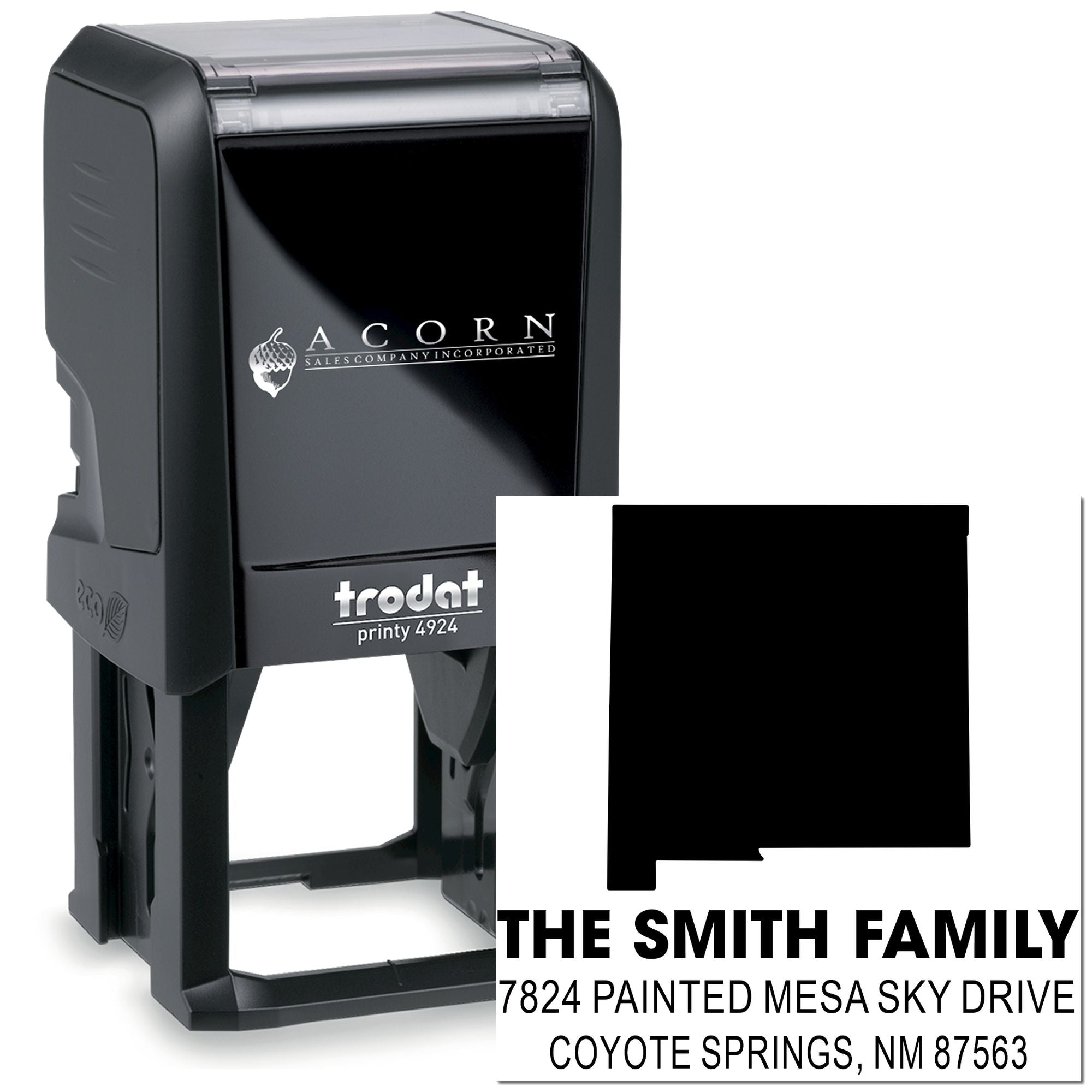 Custom self-inking rubber address stamp for The Smith Family, Trodat Printy 4924, ideal for mailings and return addresses.
