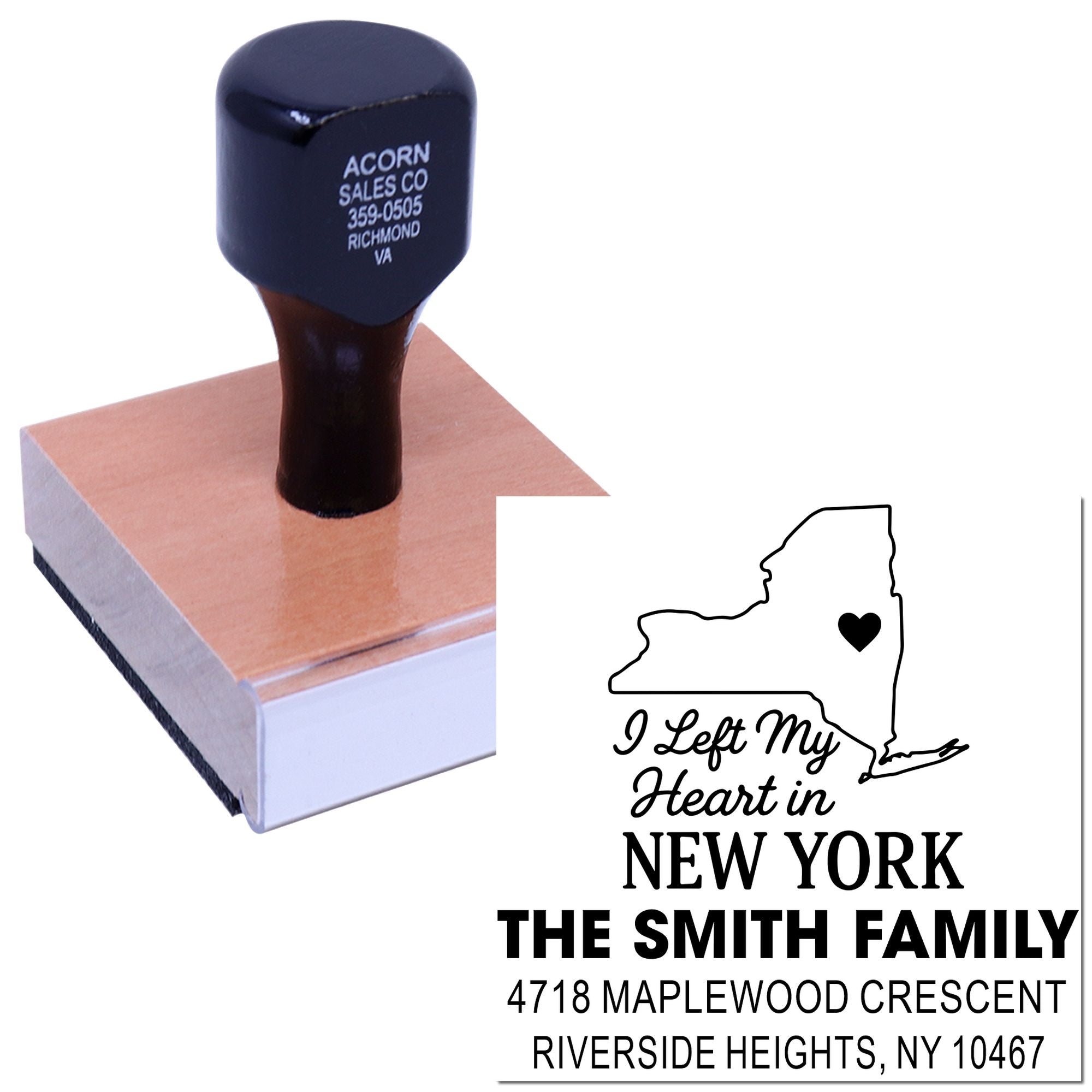 Custom rubber stamp with New York heart design and personalized family return address
