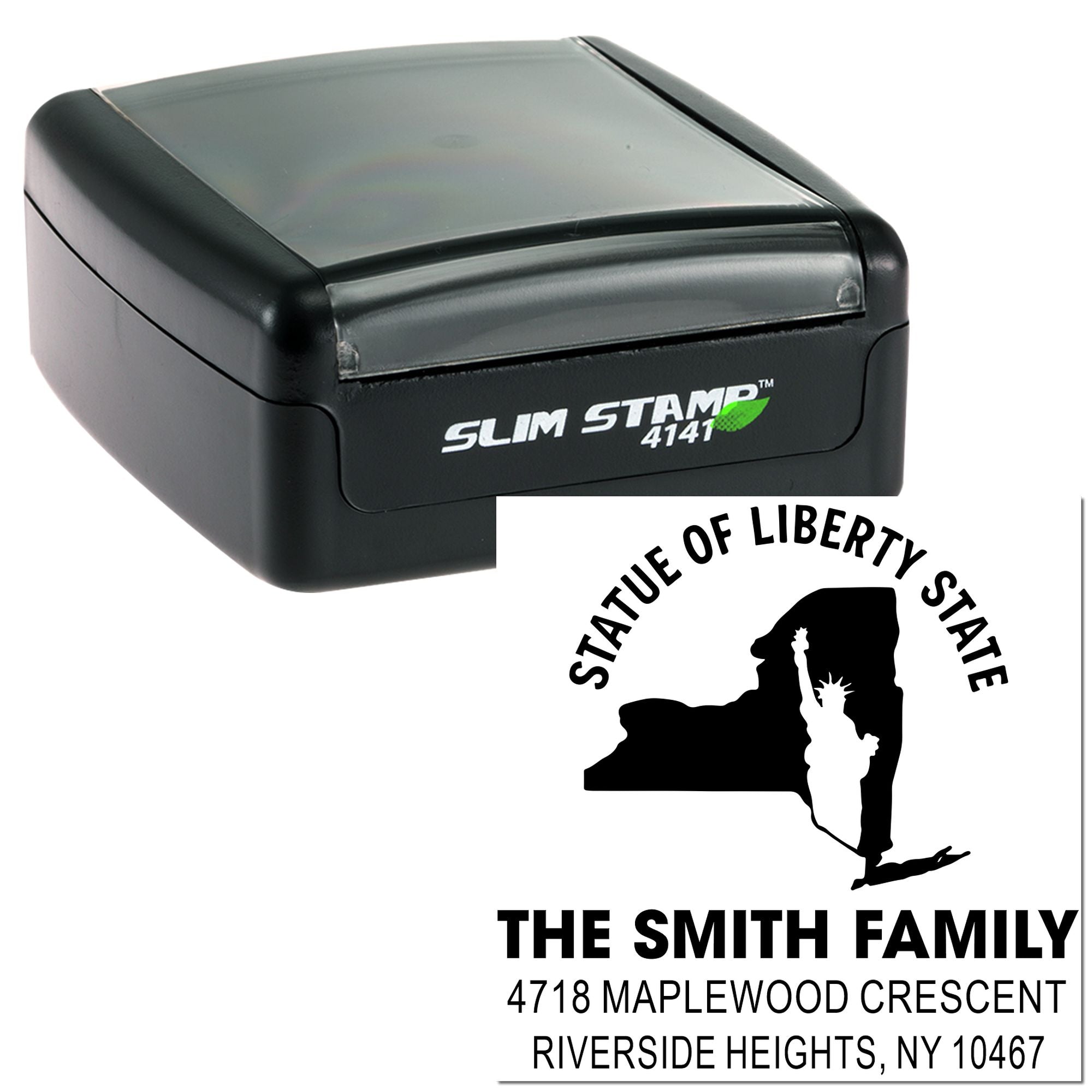 Liberty State Silhouette Personalized Address Pre-Inked Stamp