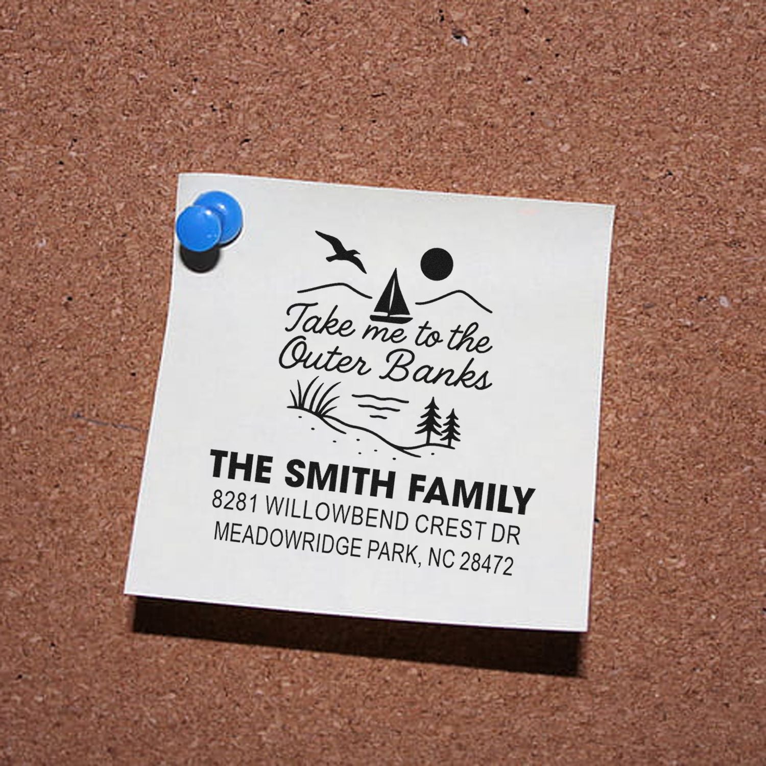Personalized Outer Banks return address rubber stamp with beach travel design for The Smith Family