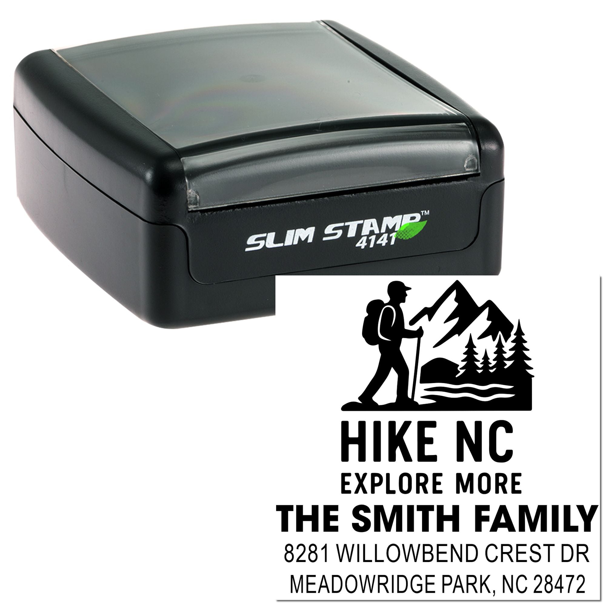 Adventure Awaits NC Handmade Rubber Stamp , 1-5/8" Square, Slim Pre-Inked Craft Stamp for Cards, Scrapbooking, and Personalized Gifts