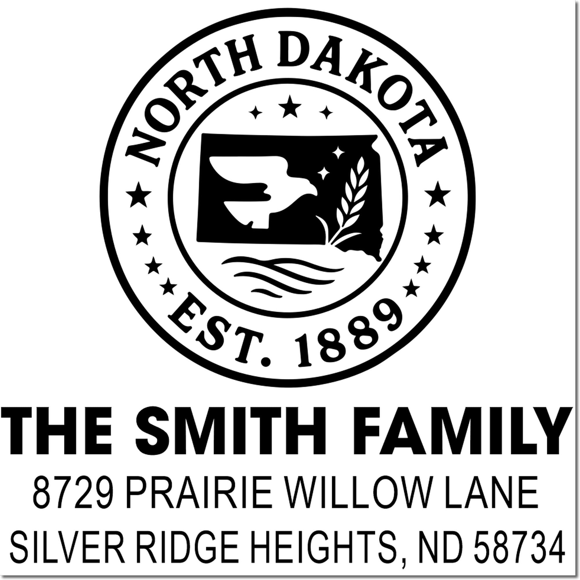 North Dakota state seal custom return address stamp for The Smith Family, Silver Ridge Heights