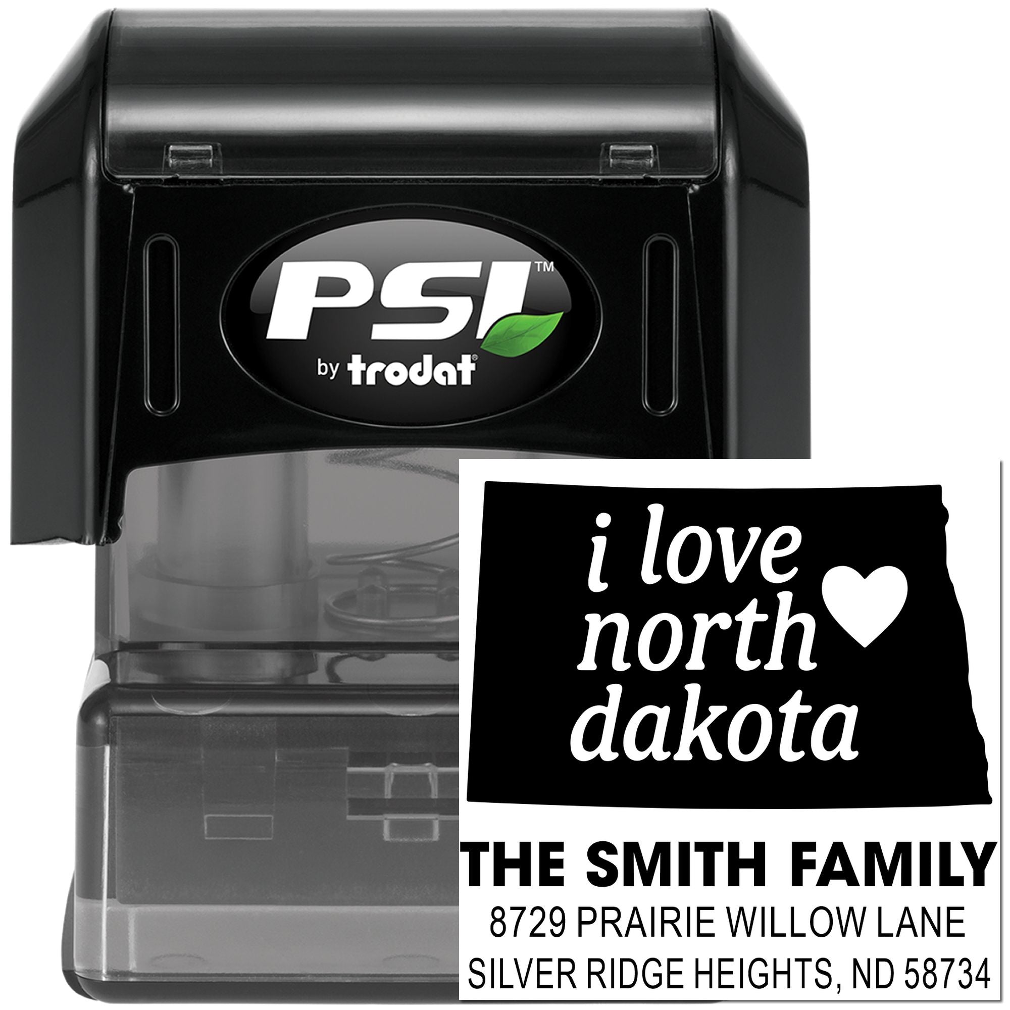 Dakota Love Heart Silhouette Custom 3-Line Rubber Pre-Inked Stamp, 1-5/8" Square