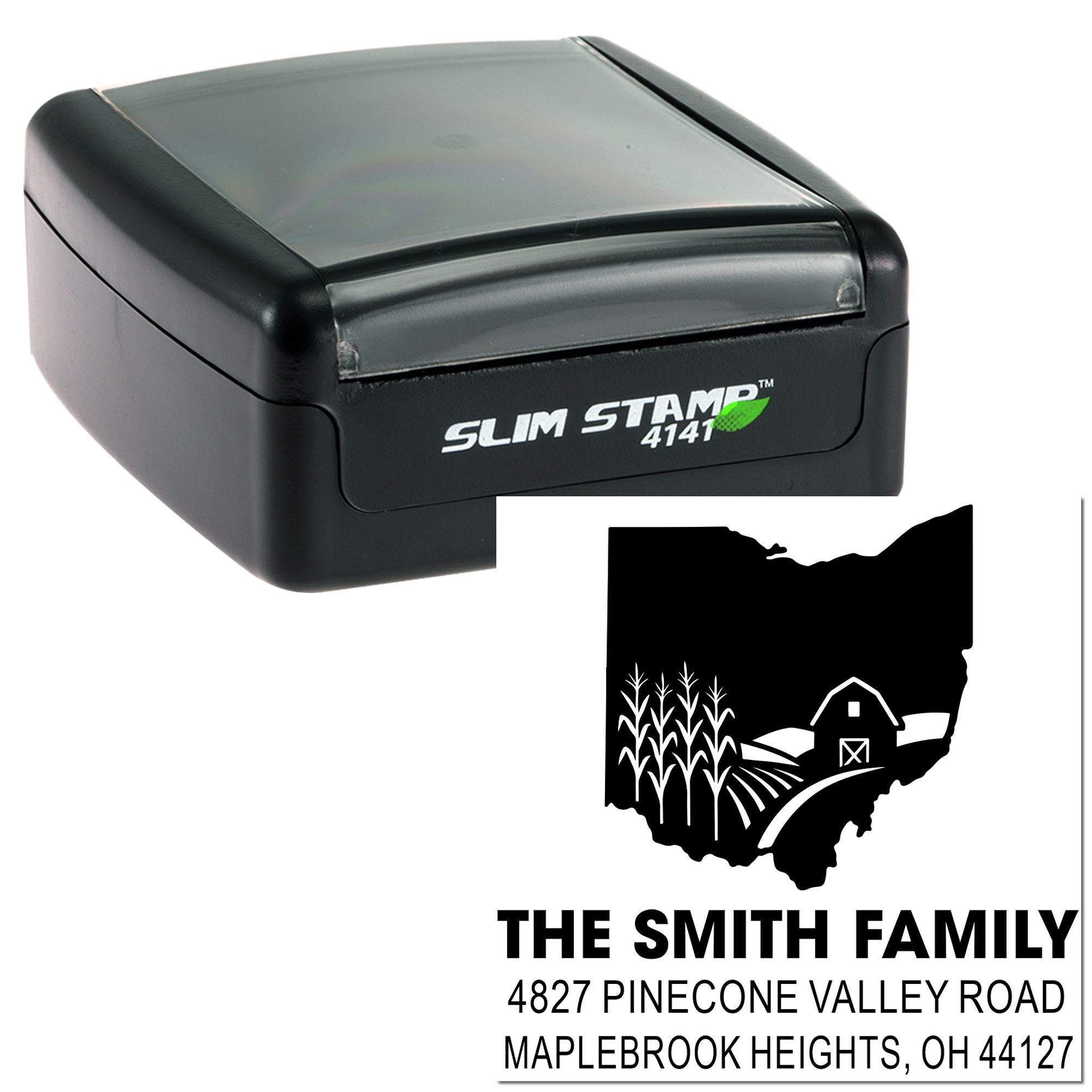 Custom Slim Stamp 4141 rubber stamp with personalized Smith family Ohio return address design.