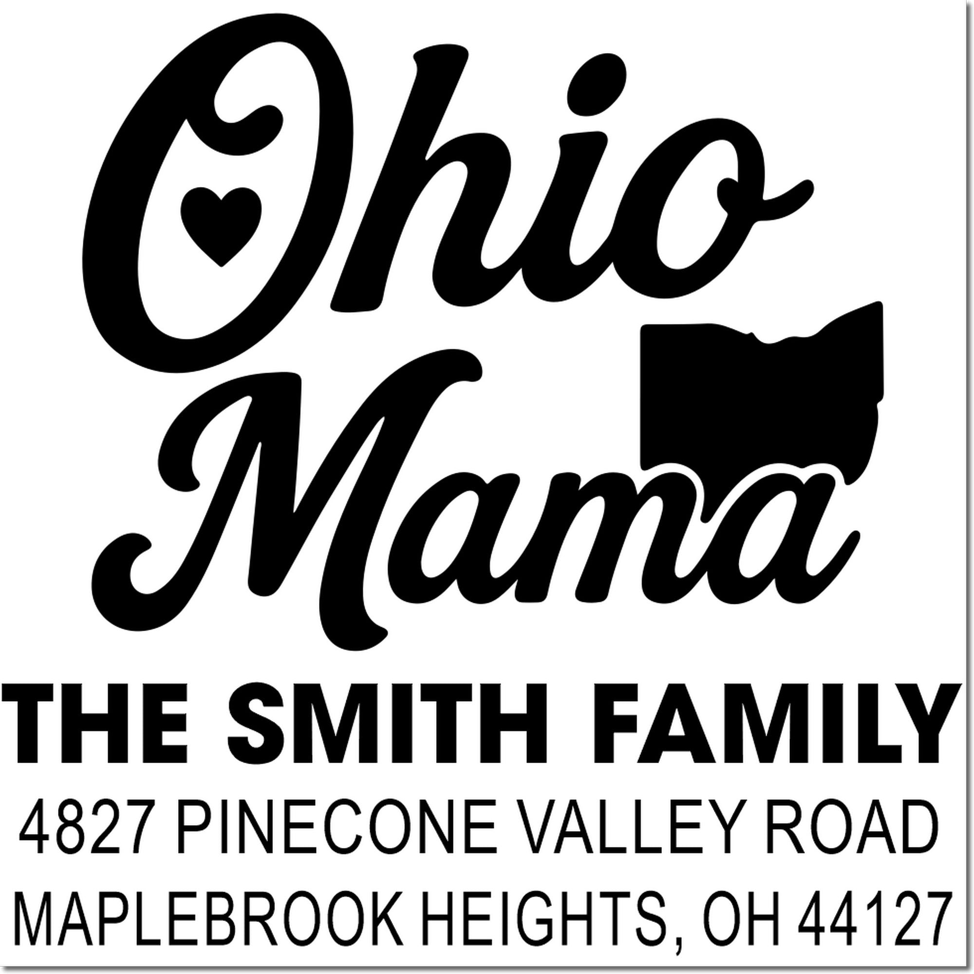 Custom Ohio return address rubber stamp for The Smith Family, Maplebrook Heights, OH 44127.
