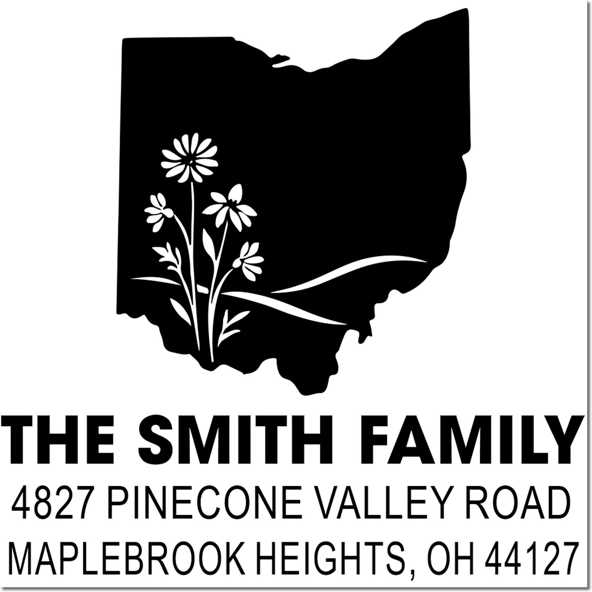 Ohio floral address rubber stamp for The Smith Family, 4827 Pinecone Valley Road, Maplebrook Heights, OH 44127