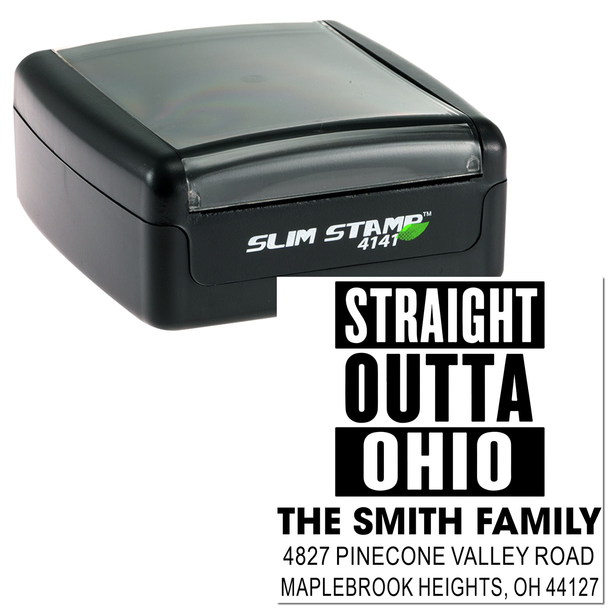 Bold Ohio Statement Custom 3-Line Square Rubber Stamp, 1-5/8" Address Pre-Inked Stamper for Small Business, Crafters & Hobbyists