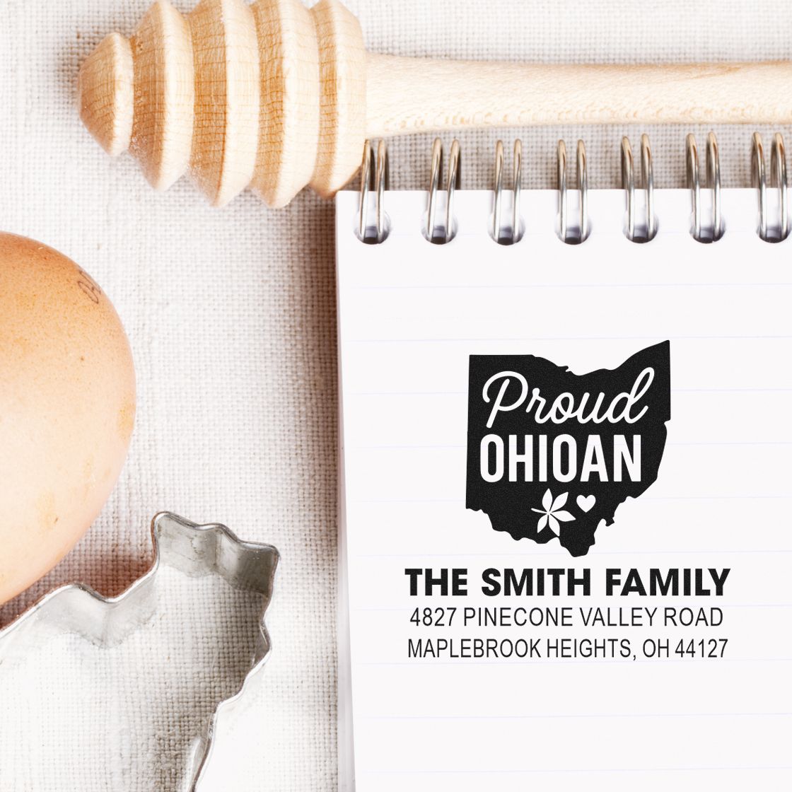 Custom Ohio address rubber stamp for The Smith Family, featuring a Proud Ohioan design for personalized mail.